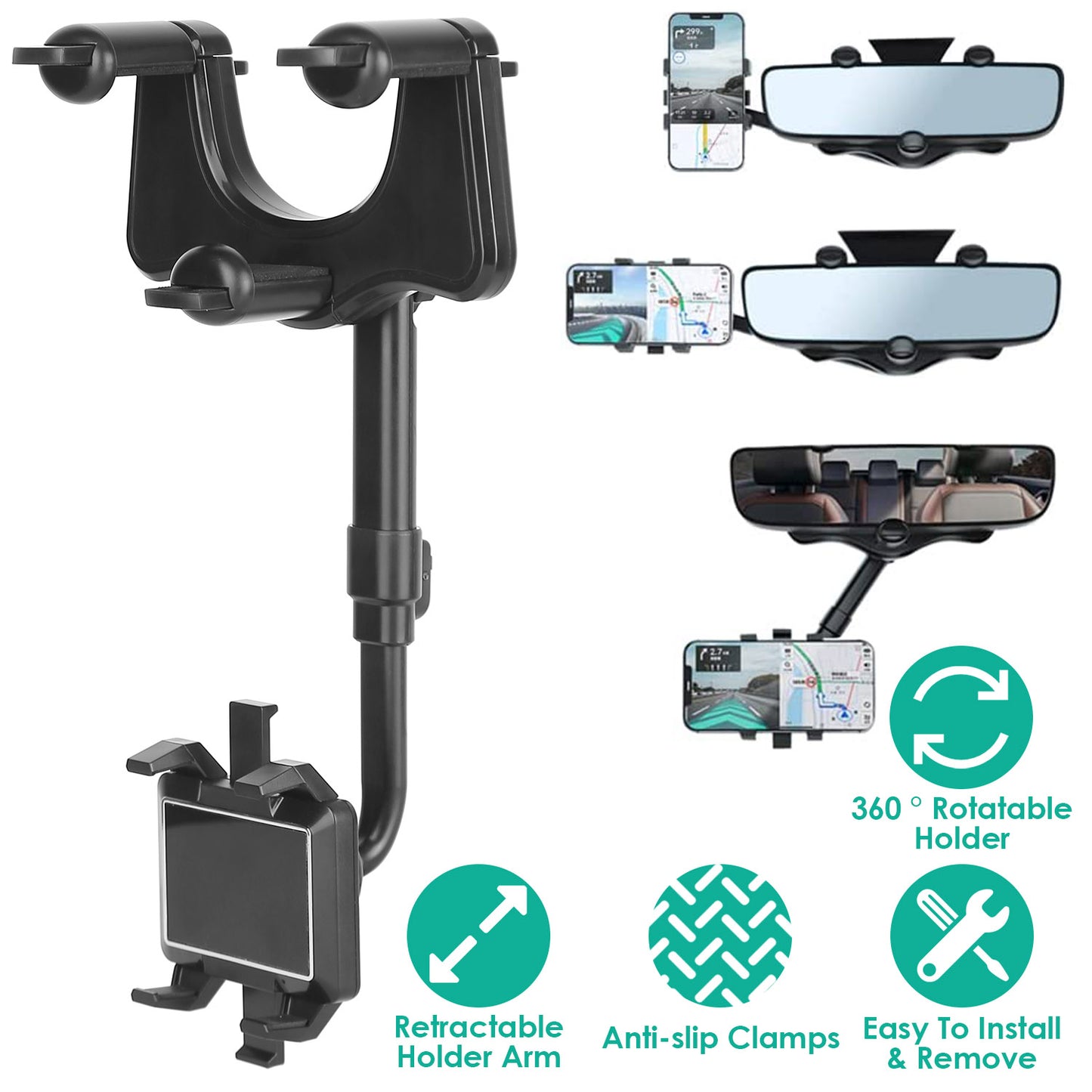 LJGelectro - Car Mobile Phone Holder Bracket Multifunctional Rearview Mirror Phone Mount Cradle for Car Rotatable Retractable Universal Phone Mount for iPhone 12 1