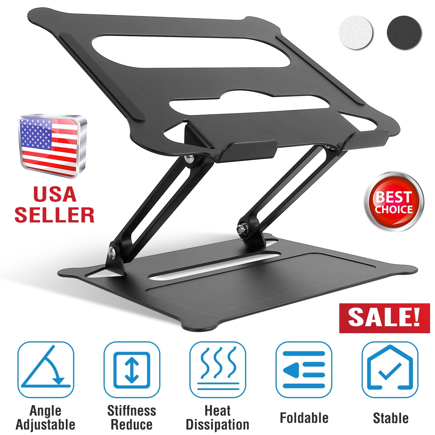 LJGelectro - Laptop Stand Aluminum Angle Adjustable Ergonomic Computer Holder Riser Heat Vent Notebook Elevator For 10in-17in MacBook Pro 13 / 15