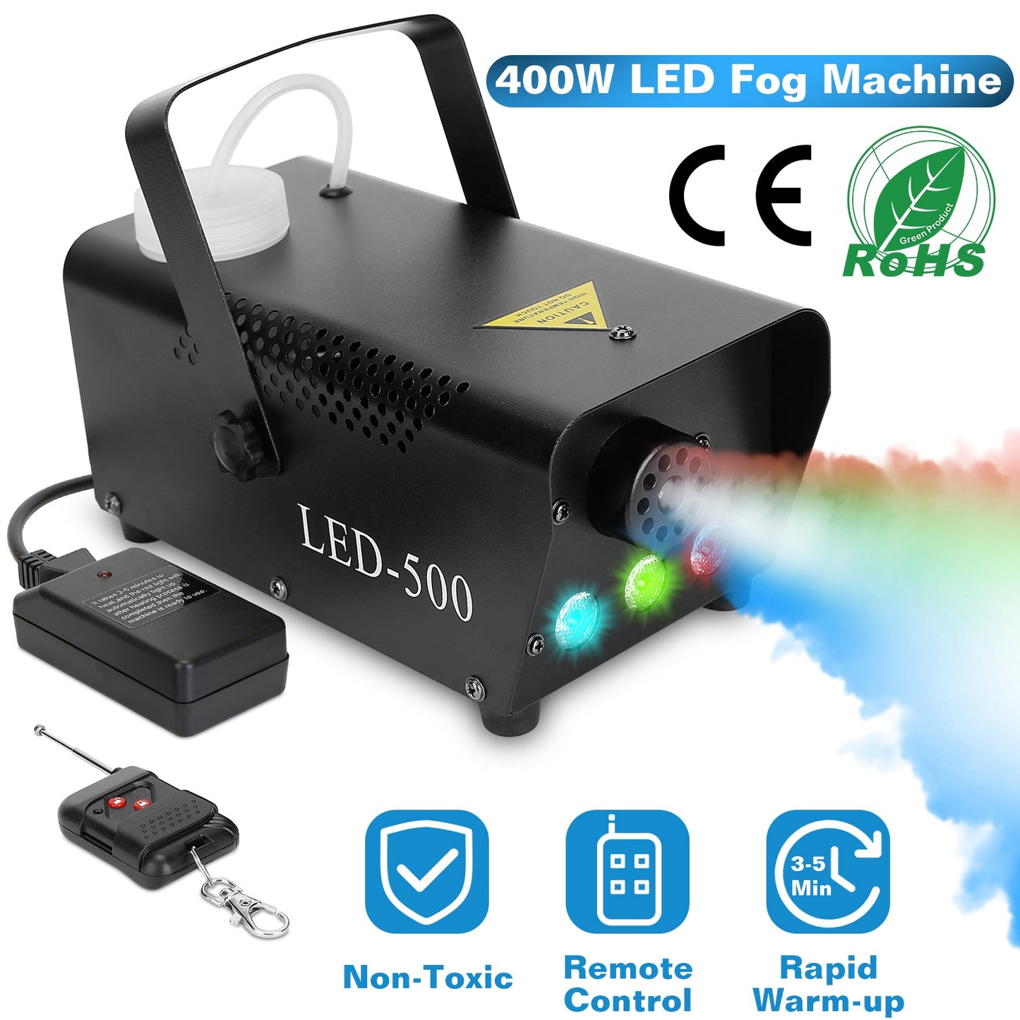 LJGelectro - 400W Fog Machine RGB LED Party Club DJ Fogger Rapid Heating Remote Control Wedding Stage Smoke Machine