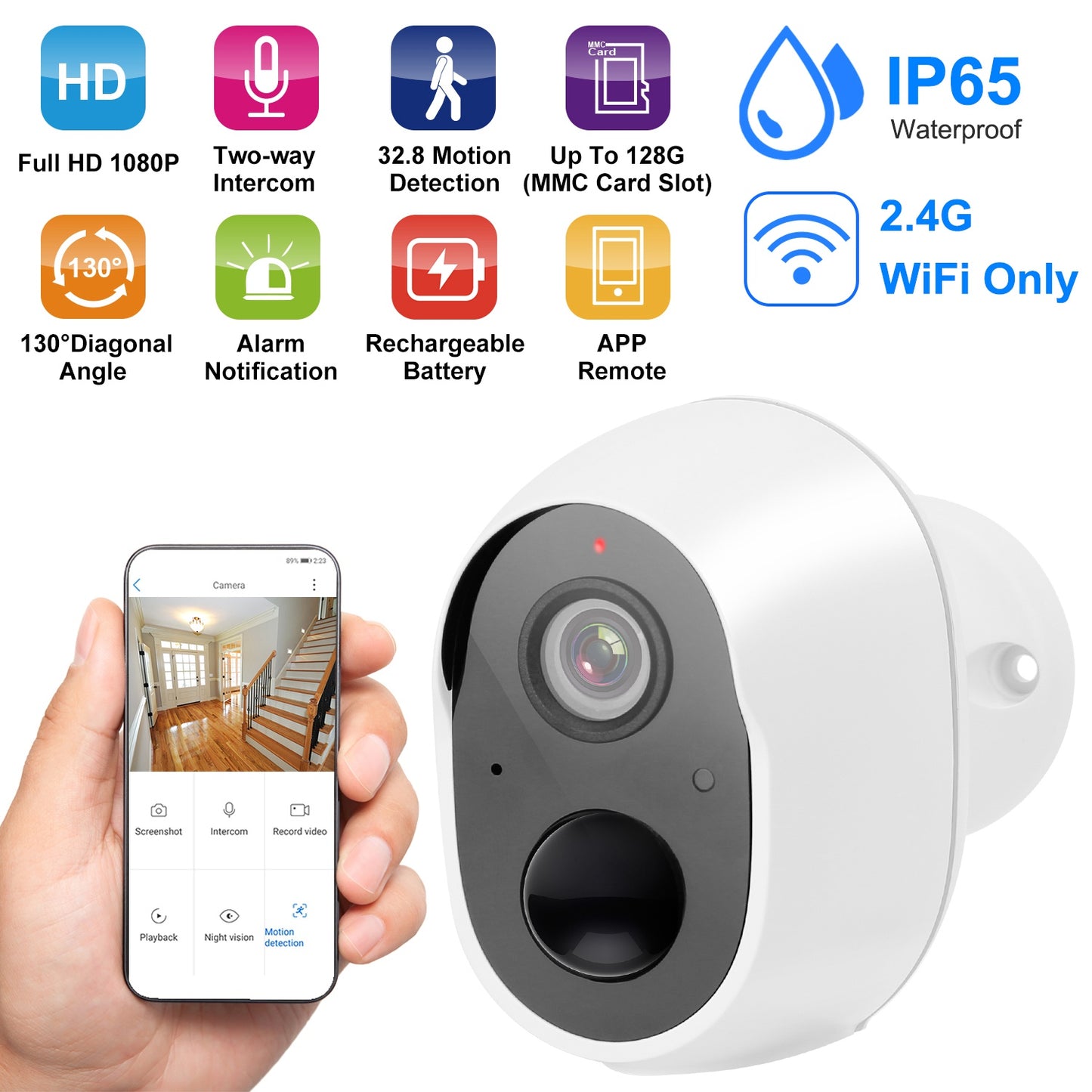 LJGelectro - 1080P FHD WiFi IP Camera Two-Way Audio Security Surveillance Camera IP65 Waterproof Motion Sensor Night Vision Network Camcorder APP Control For Kids