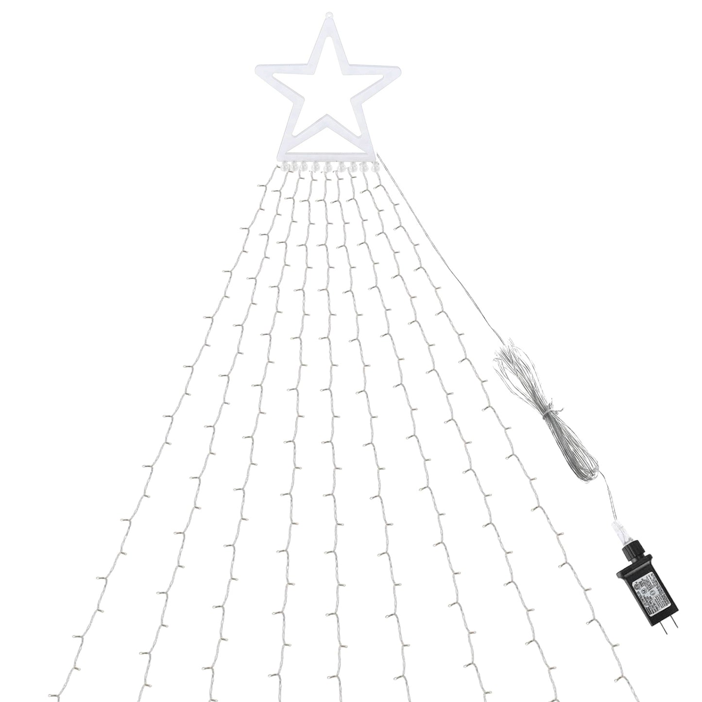 LJGelectro - Christmas Hanging Waterfall String Light with Topper Star IP65 Waterproof Outdoor Plug In Fairy Waterfall Tree Light with 8 Lighting Modes Timer Memor