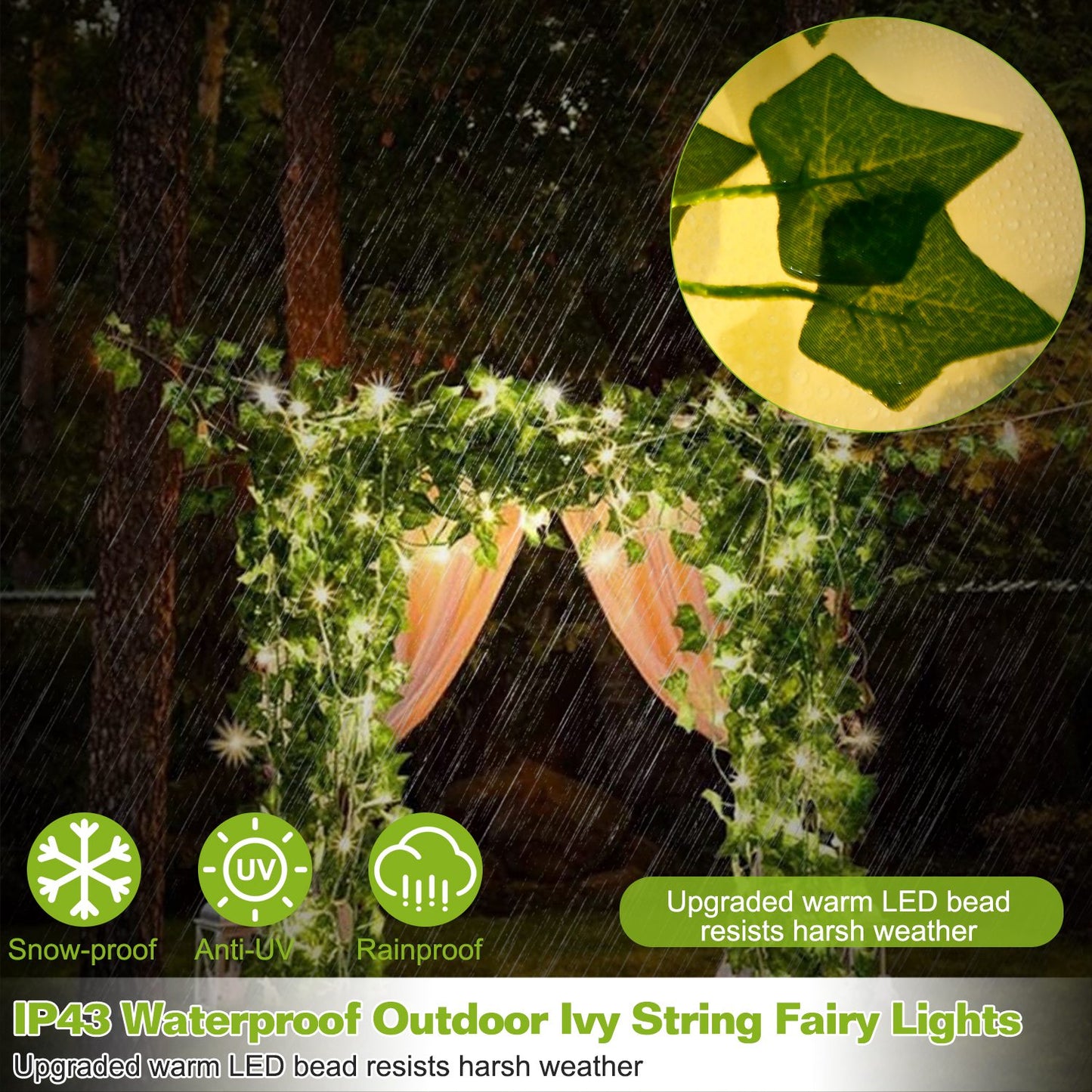 LJGelectro - Artificial Ivy Battery Powered String Lights 360Pcs Leaves 100Pcs LED Beads Fake Leaf Fairy Lamps DIY Decorative Night Light For Wedding Kitchen Wall