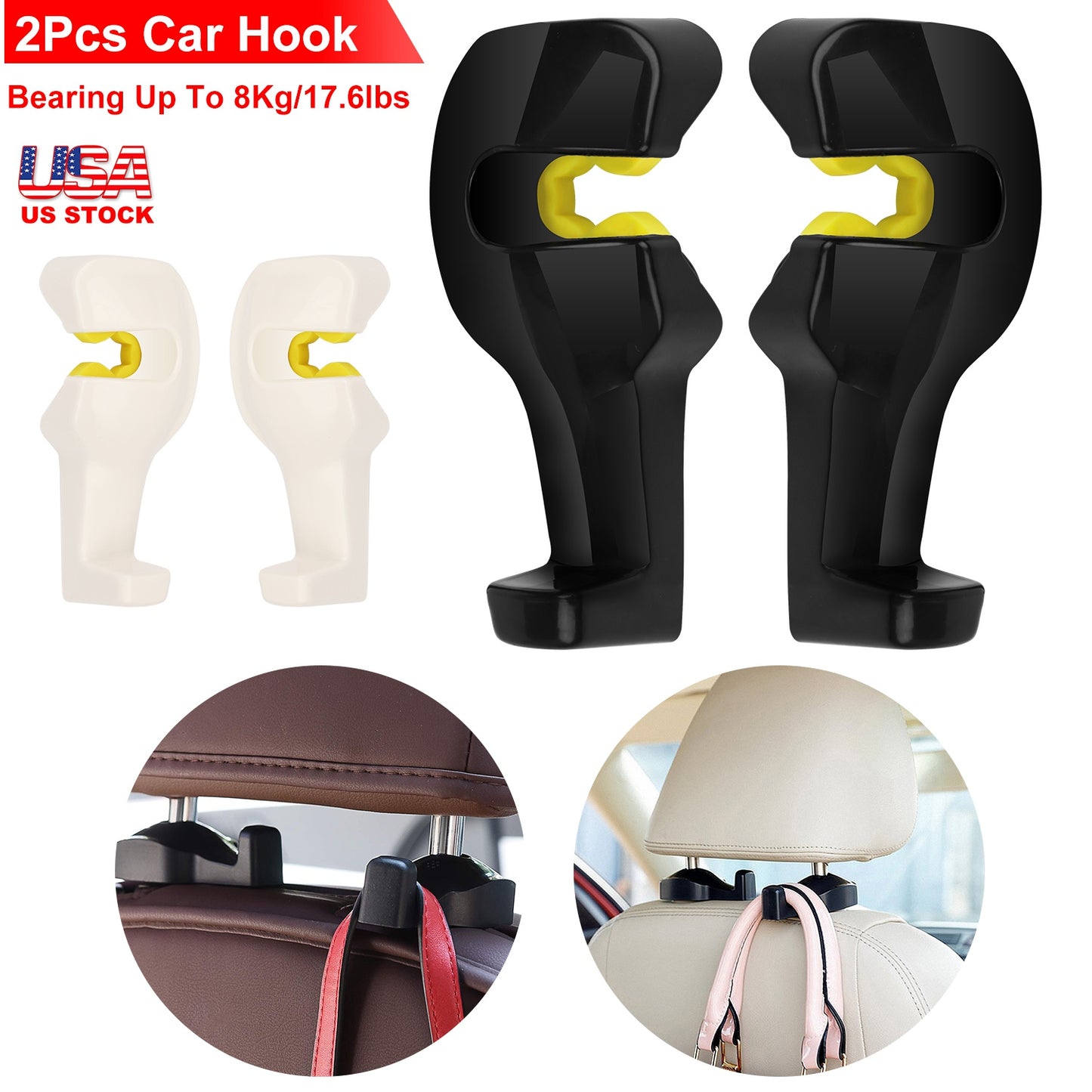 LJGelectro - 2Pcs Car Seat Headrest Hanger Car Headrest Hanging Hook For Bag Purse Cloth Grocery Organizer