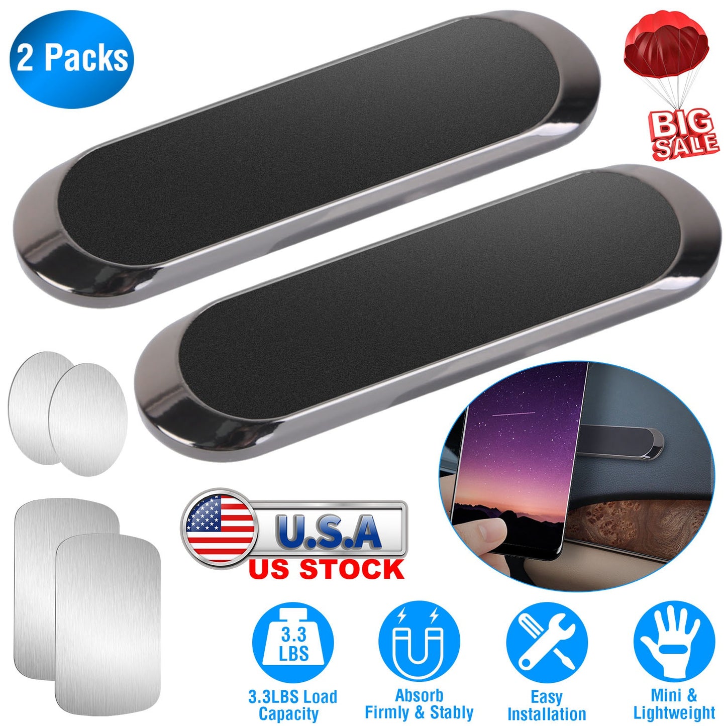 LJGelectro - 2 Pack Universal Magnetic Car Mounts Dashboard Magnet Phone Holder Stand Fit for iPhone Galaxy iPad