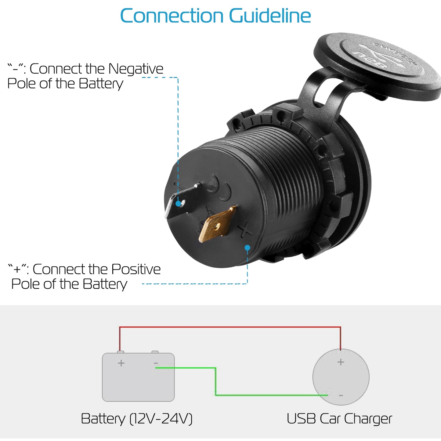 LJGelectro - 1Pc 2 USB Charger 12-24V Car Cigarette Lighter Socket Splitter Dual USB 2.1A Outlet Car Charger IP65 waterproof for Car Boat Marine Mobile