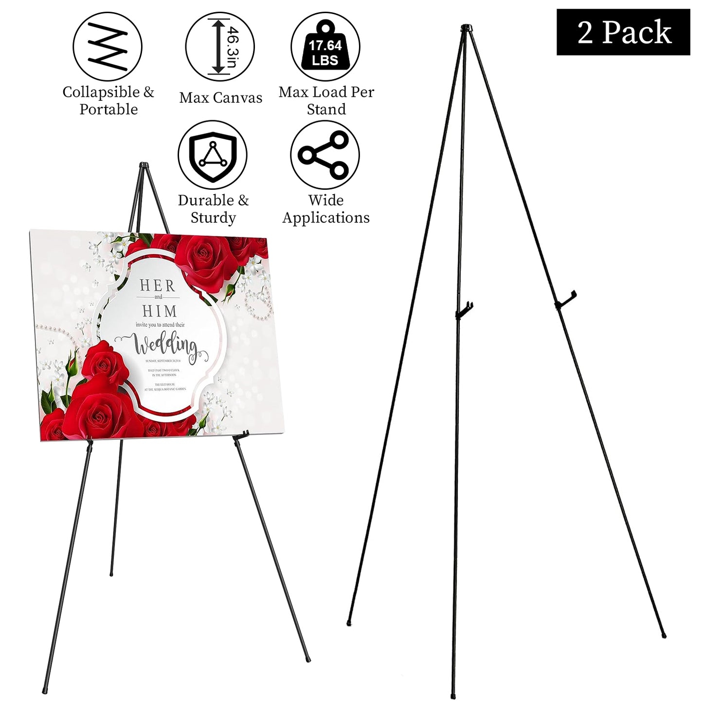 LJGelectro - 2 Pack Easel Stand for Display 61in Collapsible A Frame Tripod Easel Iron Alloy Drawing Stand with 2 Carry Bags for Wedding Poster Art Drawing Meeting