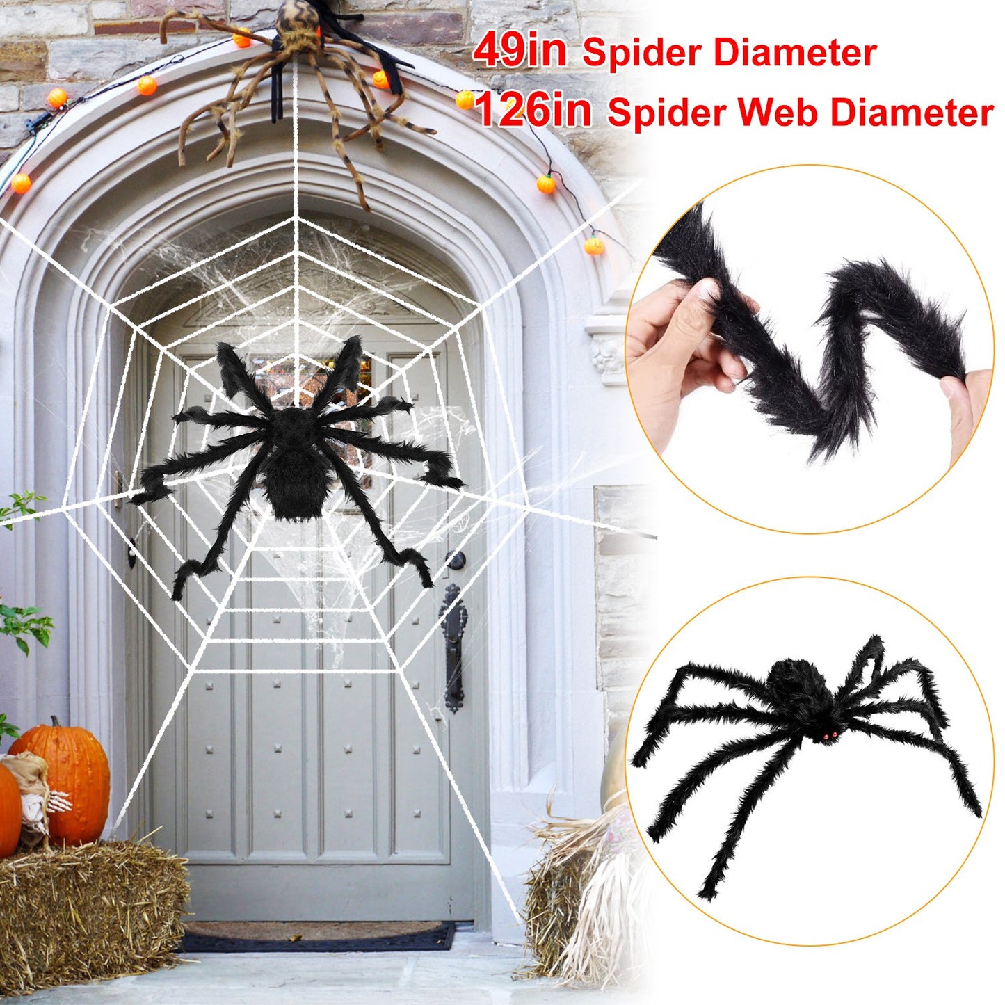 LJGelectro - Halloween Decorations Spider Outdoor 49inch Halloween Spider with 126 inch Tarantula Mega Spider Web Hairy Poseable Scary Spider Outdoor Yard Creepy D