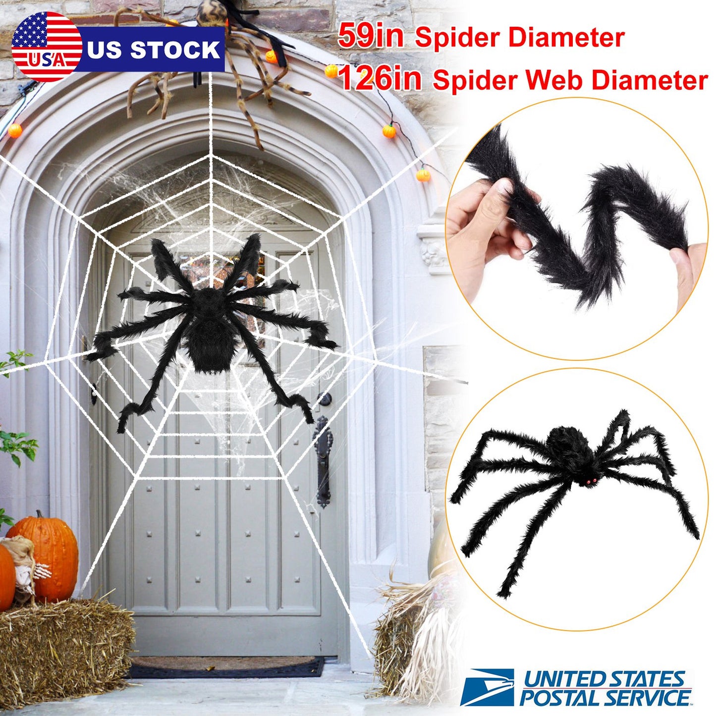 LJGelectro - Halloween Decorations Spider Outdoor 59inch Halloween Spider with 126 inch Tarantula Mega Spider Web Hairy Poseable Scary Spider Outdoor Yard Creepy D