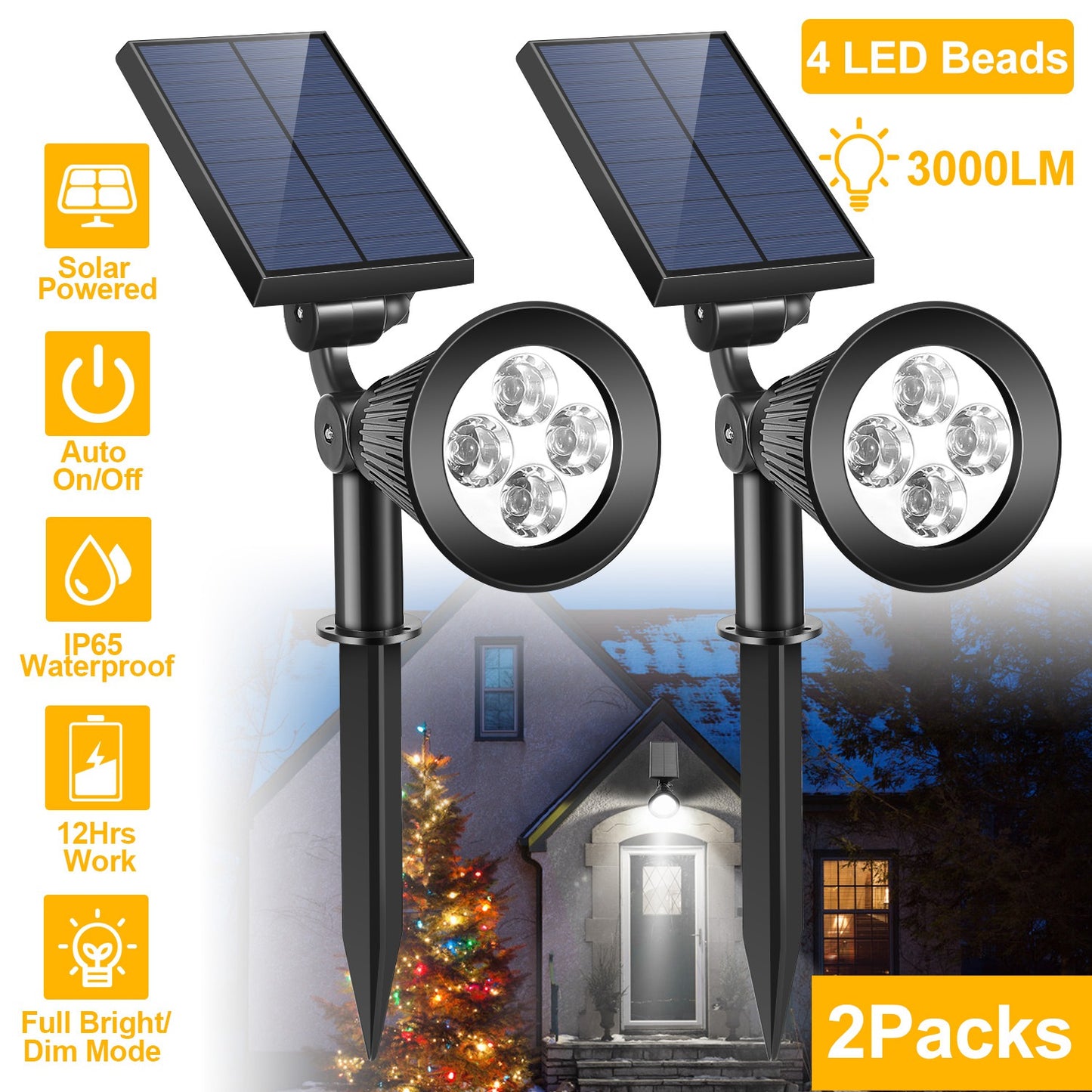 LJGelectro - 2Pcs Solar Spotlight Outdoor Dusk To Dawn Light Wall Path Lawn Garden Lamp Waterproof