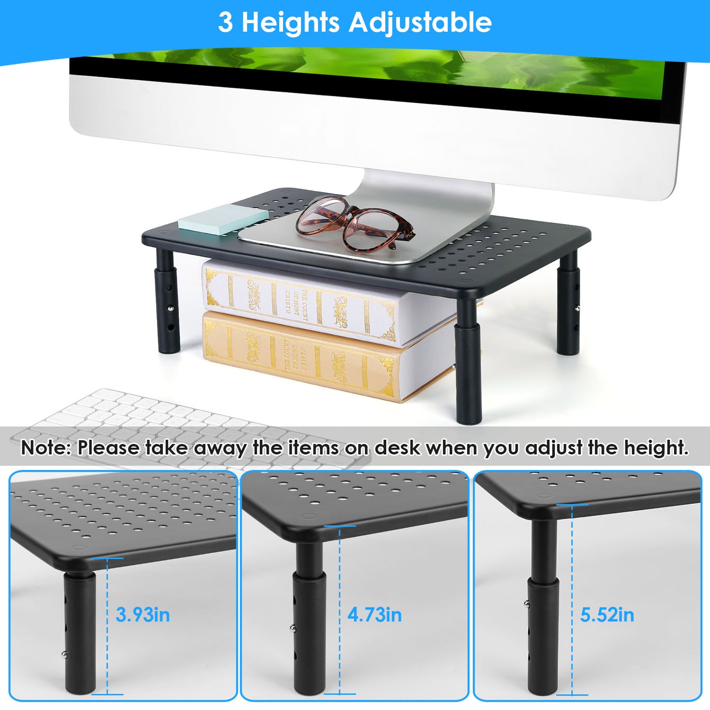 LJGelectro - Monitor Stand Riser 3 Height Adjustable Desk Riser Organizer w/ Ventilation Holes For Desktop PC Laptop Printer