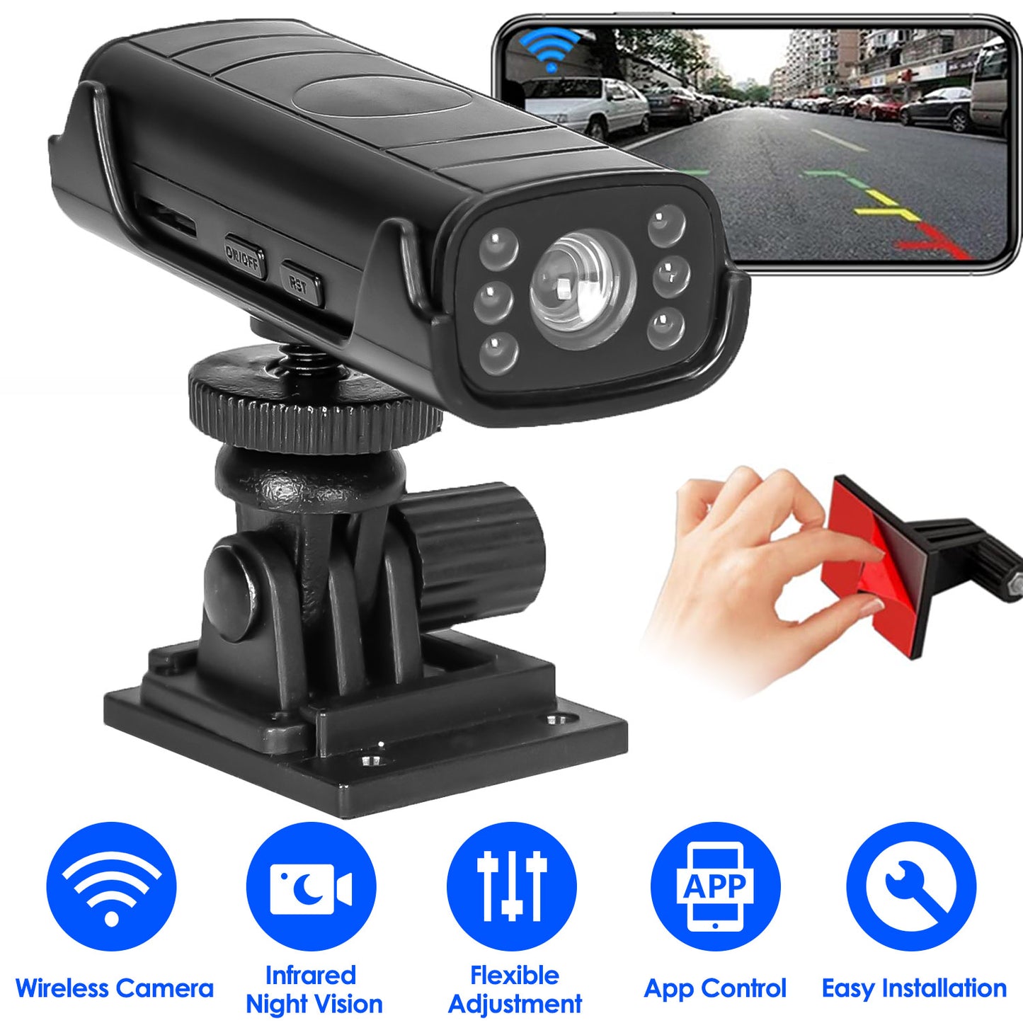 LJGelectro - Wireless Camera Reverse Hitch Guide Camera Vehicle Backup Rechargeable Camera with Flexible Adhesive Base Night Vision for Car RVs Trailer Truck