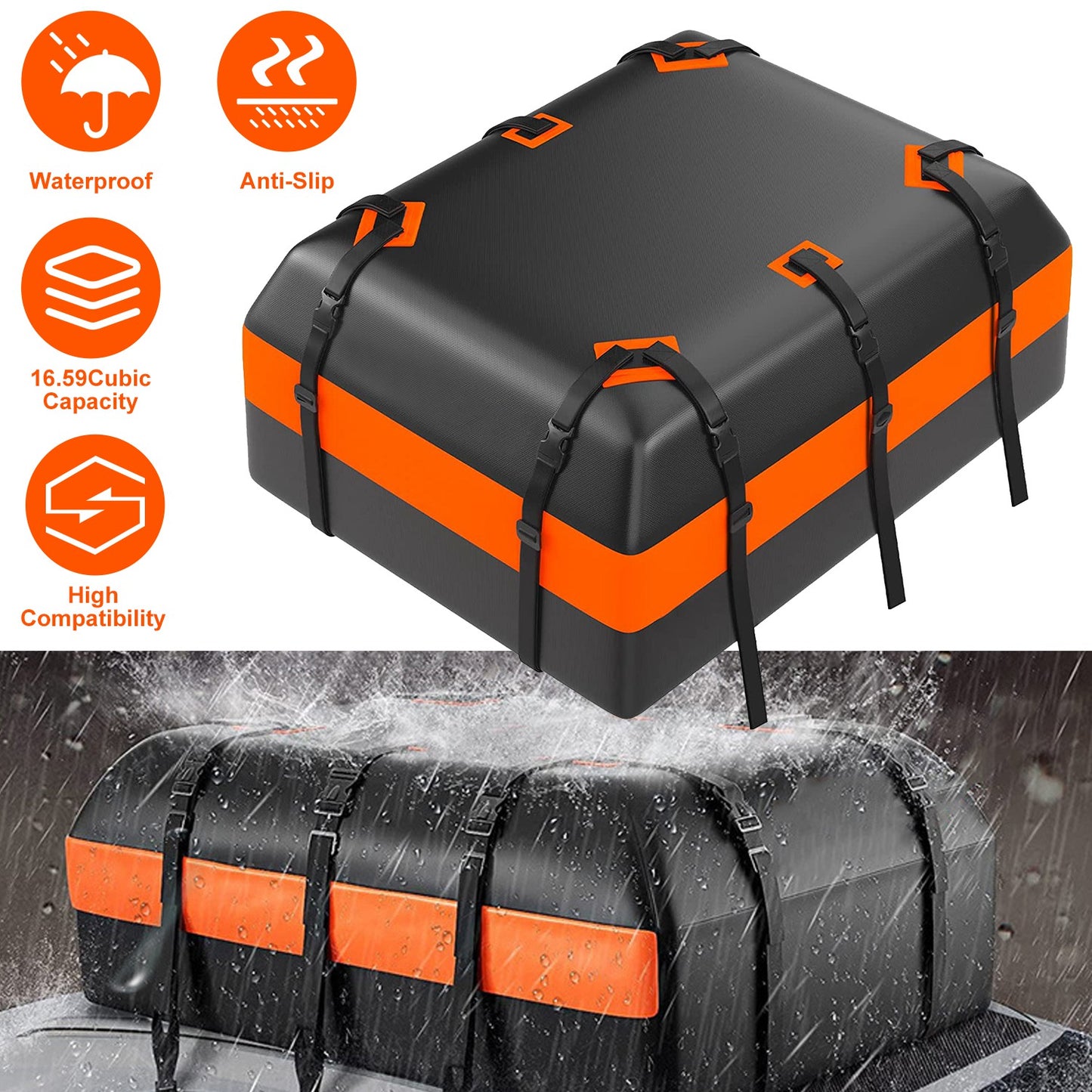 LJGelectro - Cargo Carrier Bag Rooftop Travel Bag 16 Cubic Feet Waterproof Luggage Storage Carriers Anti-Slip Mat Suit for All Vehicle