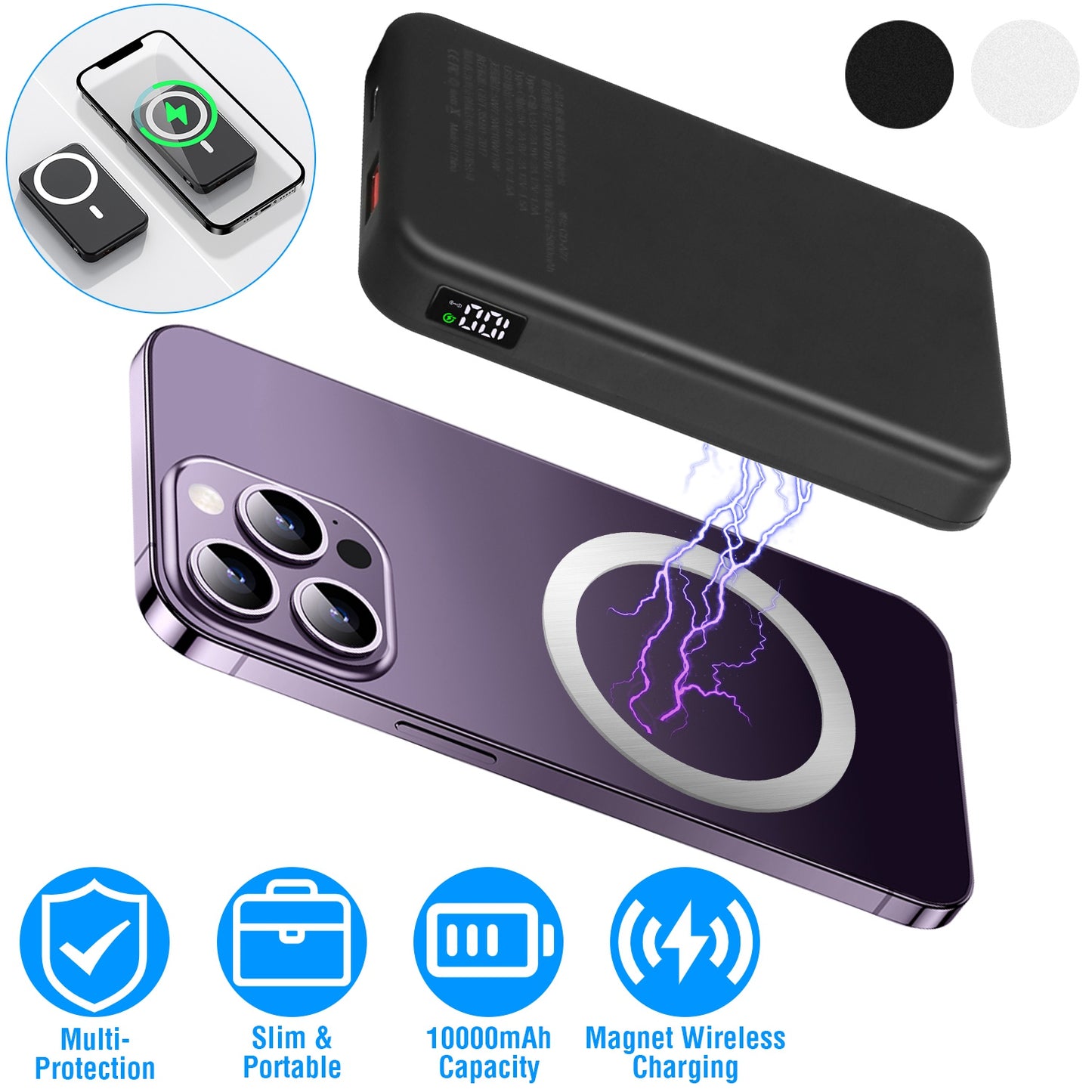 LJGelectro - Wireless Power Bank 10000mAh Magnetic Portable Charger 22.5W Fast Charging Fit for iPhone 12/13 /Pro/Mini/Pro Max