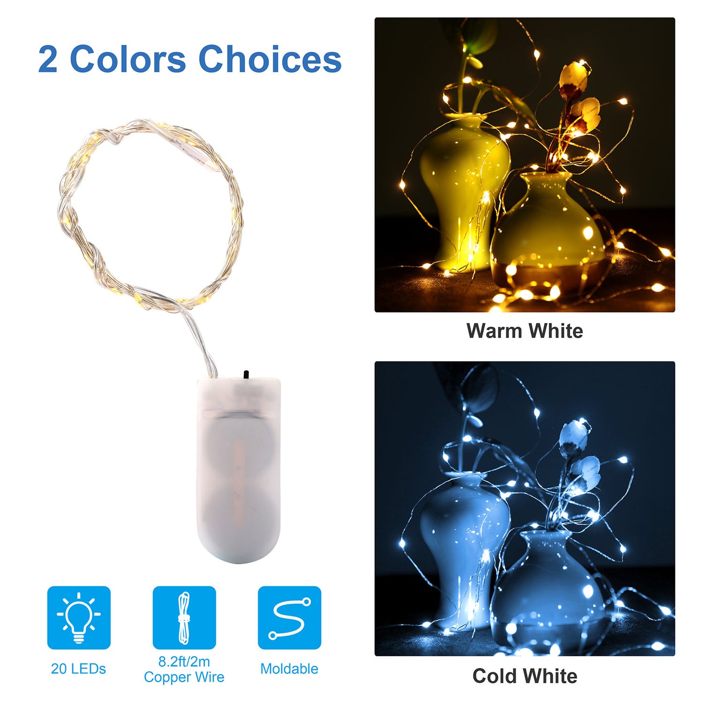 LJGelectro - 6 Pack LED String Lights 6.56ft 20 LEDs Decor Light Battery Starry Fairy Lights Copper for DIY Costume Party Wedding Festival