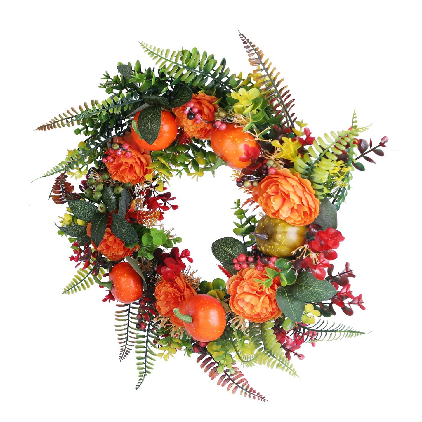 LJGelectro - 17.71IN Autumn Wreath with Pumpkin Mixed Leaves Berries Flowers Fall Decoration for Indoor Outdoor Window Wall Front Door in Halloween Thanks Giving D