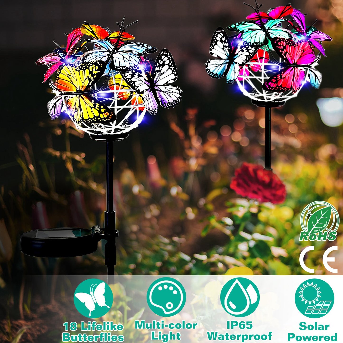 LJGelectro - 2 in 1 Outdoor Solar Light Butterfly Landscape Light Yard Stake Decor Lamp Stake Light w/ Butterfly