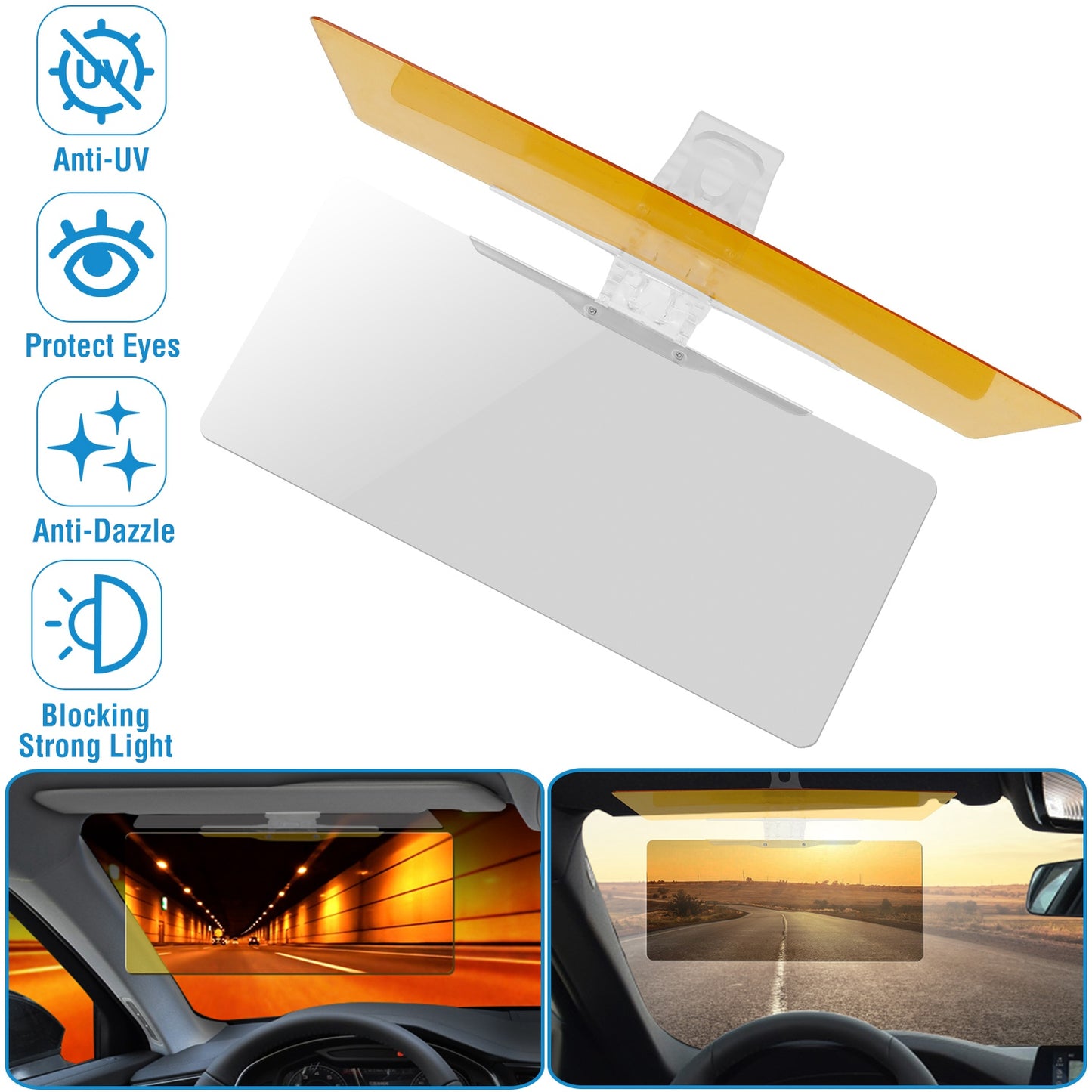 LJGelectro - 2 IN 1 Anti-Glare Auto Sun Visor Day Night Driving HD Clip Sun Shield Blocker Anti Dazzle UV-Filtering Shading Mirror