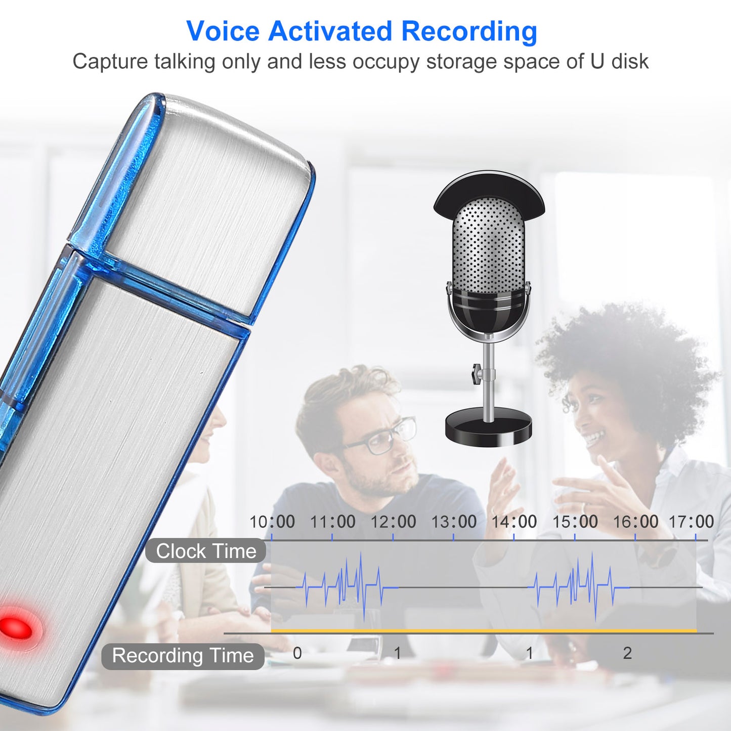 LJGelectro - Mini Voice Recorder 8GB Digital Sound Audio Activated Recorder USB Flash Drive Disk w/ 96Hrs Recording U Disk Recorder For Meeting Lectures