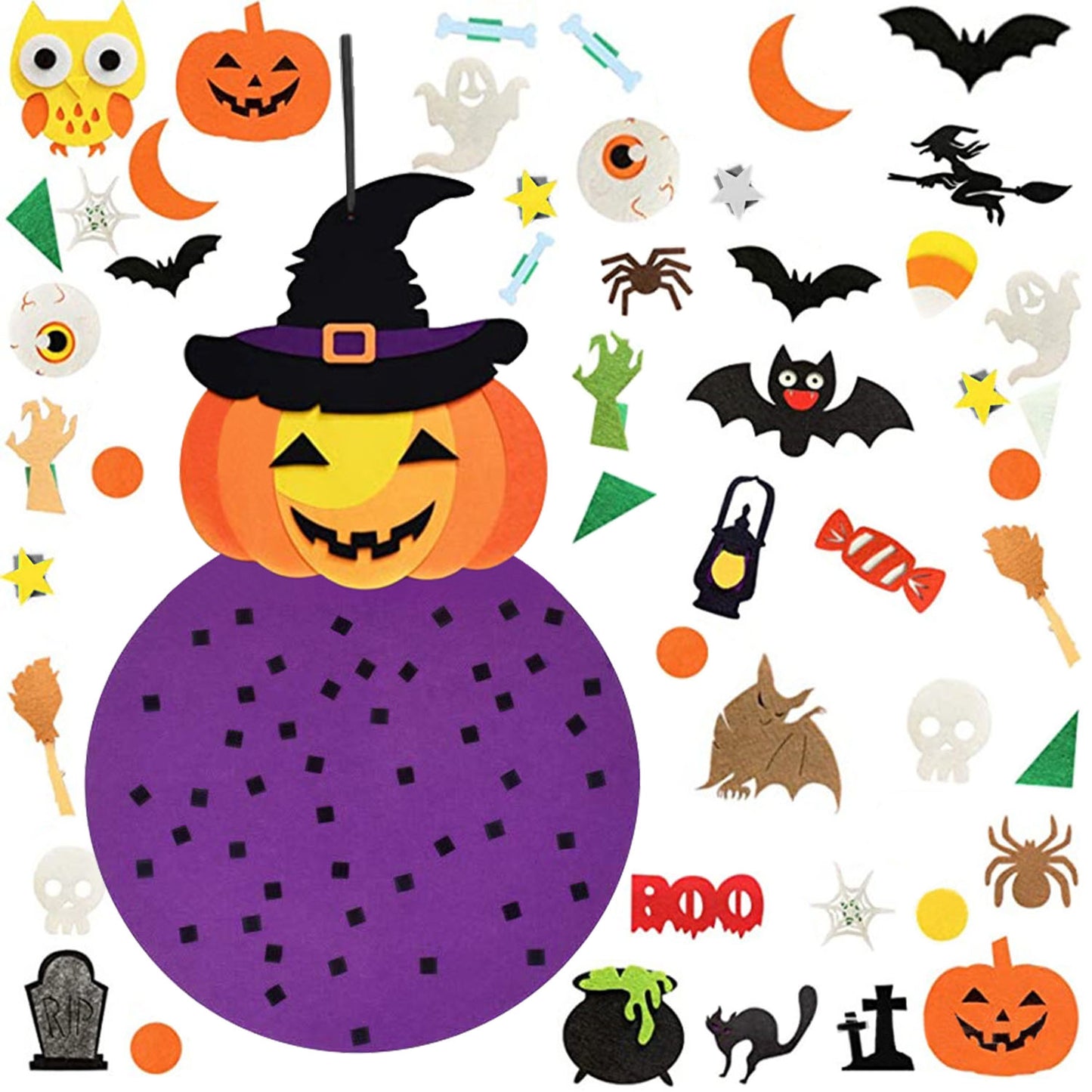 LJGelectro - 2.8FT Halloween Felt Pumpkin Witch 51Pcs Felt Pumpkin Witch Hanging Decor Ornaments Kits Halloween Gift for Toddlers