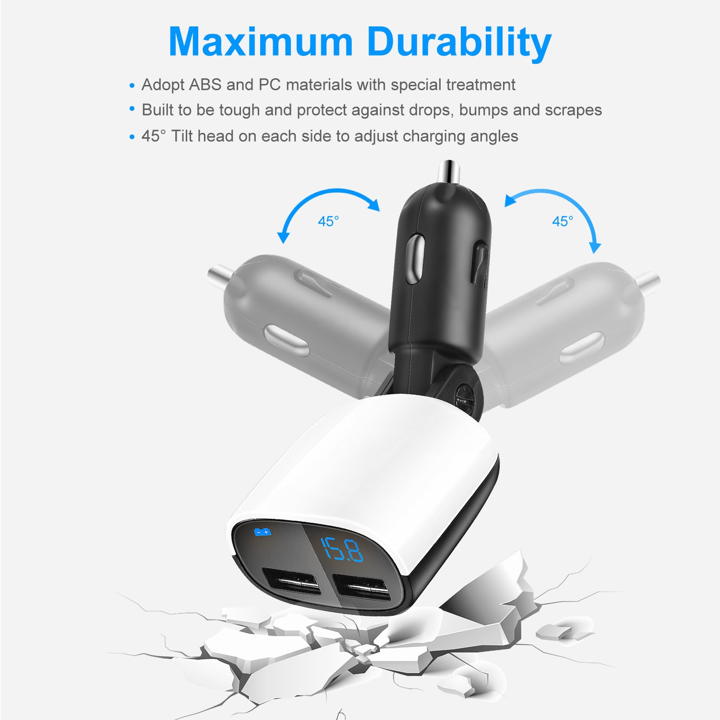 LJGelectro - Dual USB Car Charger 17W 3.4A Phone Tablet Cigarette Lighter Charger USB Charging Adapter w/ Low Voltage LED Display For iPhone XS/iPhone XS Max/Galax