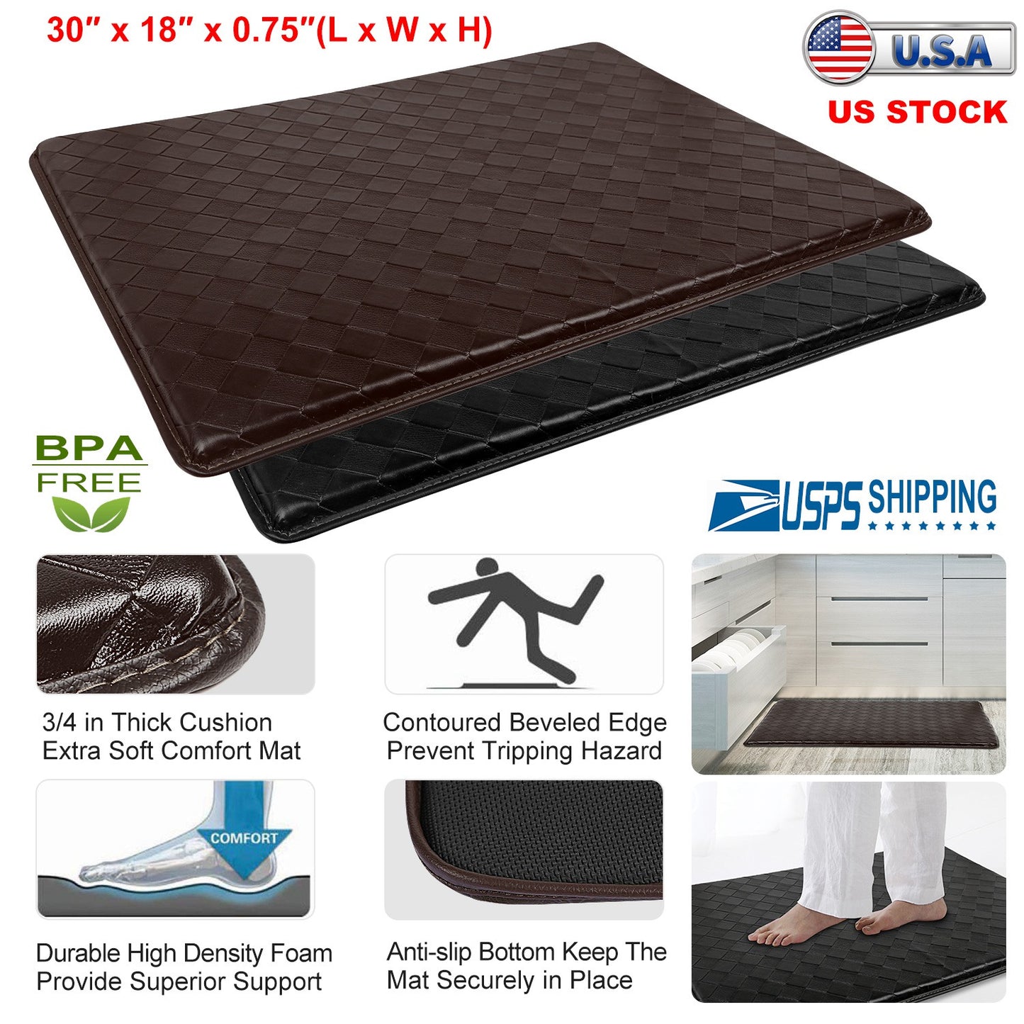 LJGelectro - Anti-Fatigue Standing Mat Anti-Slip Memory Foam Floor Mat Water-proof Kitchen Mat