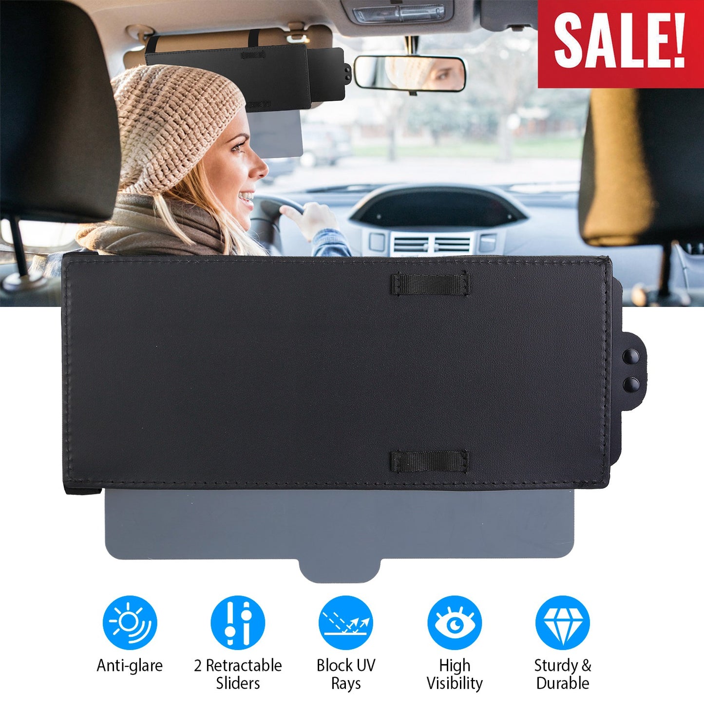 LJGelectro - Car Sunshade Sun Visor Extender Windshield Side Window Shade Anti-Glare UV Blocker for Driver