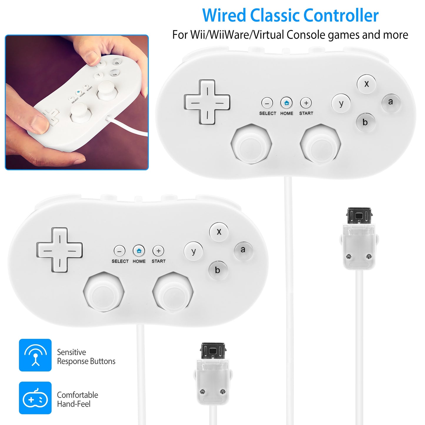 LJGelectro - 2PCS Classic Game Controller Pad Wired Gamepad Joypad Joystick for Nintendo Wii Remote