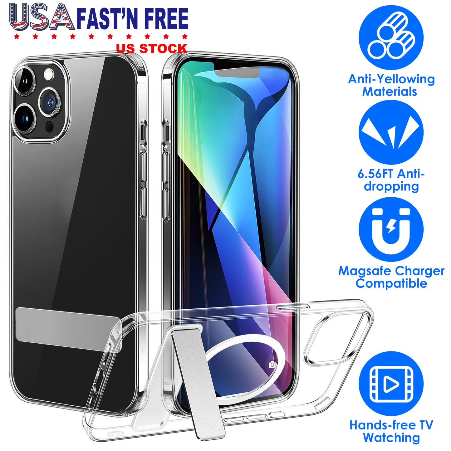 LJGelectro - Magnetic Metal Kickstand Clear Case Shockproof Anti Yellowing Phone Cover Compatible with Magsafe Fit for IOS Phone 14 Plus