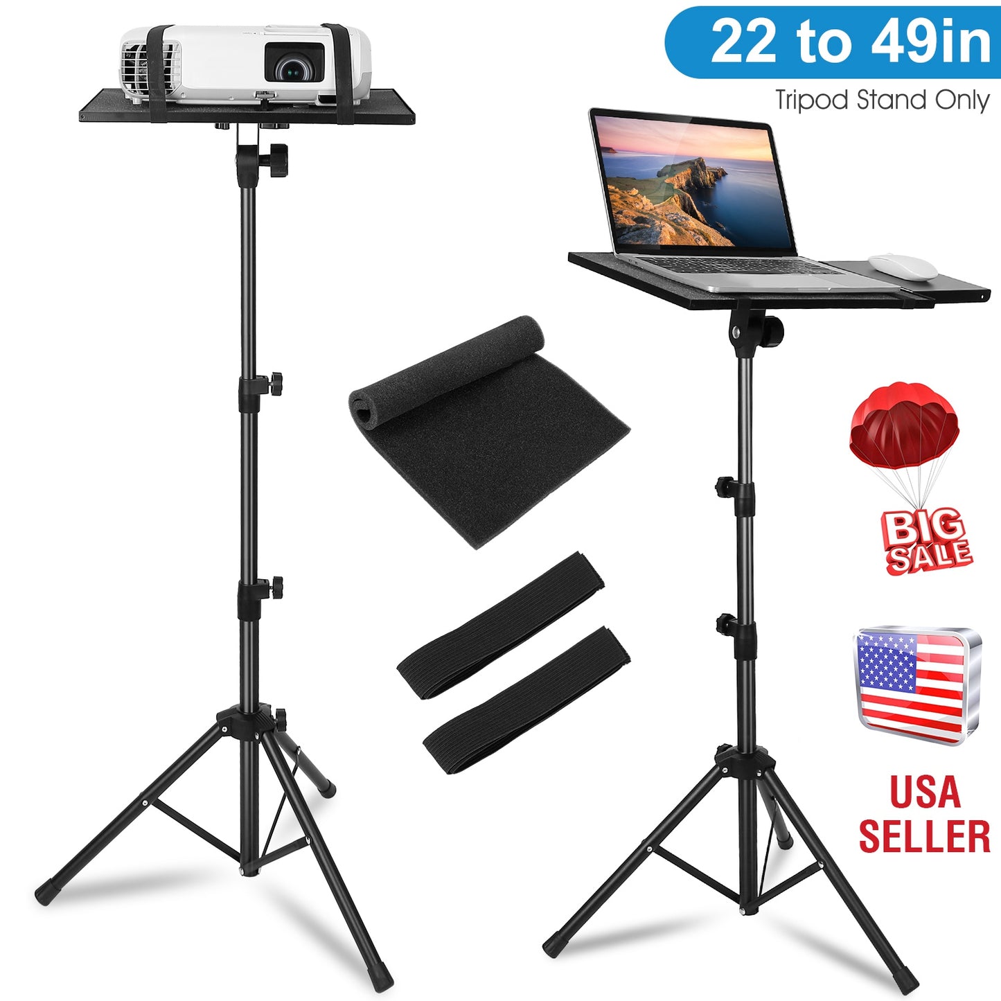 LJGelectro - Projector Tripod Stand Folding Laptop Stand w/ Height Tilt Adjustment Portable DJ Equipment Holder Mount Elevator For Stage Studio Home Office