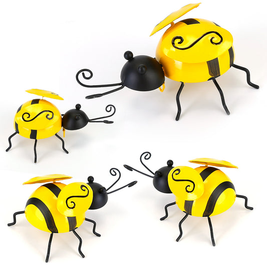 LJGelectro - 4Pcs Bumble Bee Set Ornament 3D Iron Hanging Bee Wall Decor Art Sculpture Statues Decorations For Fence Lawn Bar Living Room