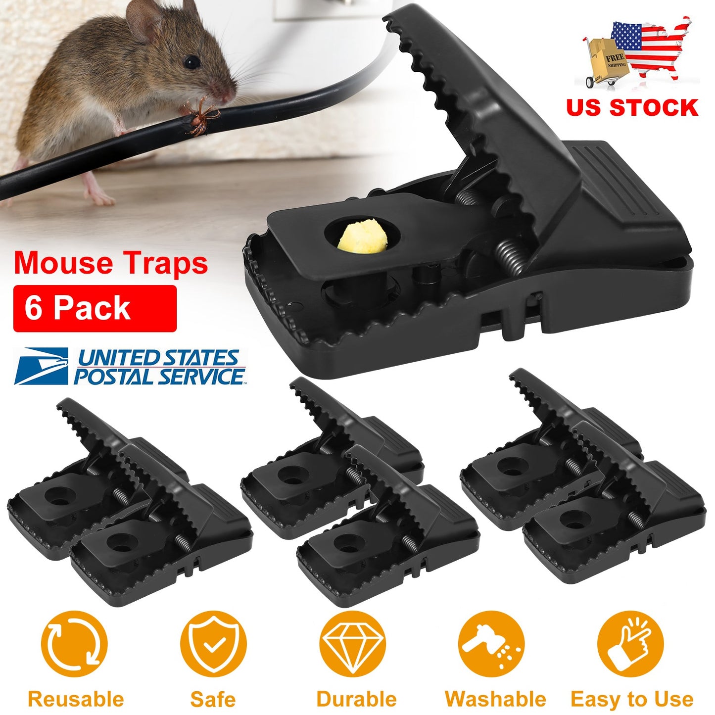 LJGelectro - 6 Pack Mouse Traps Reusable Rat Trap Mice Snap Trap Effective Mouse Catcher Quick \'N Vole Effective Mice Control with Unique Jaw Design That Capture