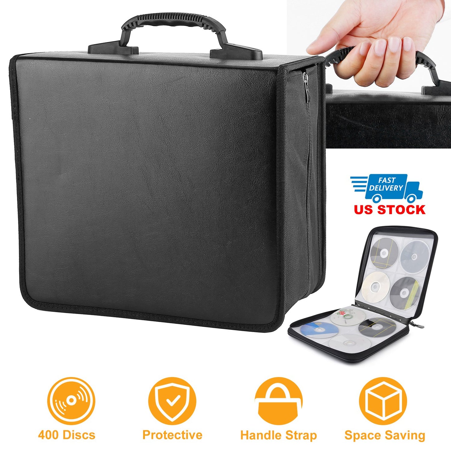 LJGelectro - 400 Discs CD Case CD DVD Storage Binder Sleeves Bag Portable Media Disk Wallet Album W/ Carrying Handle