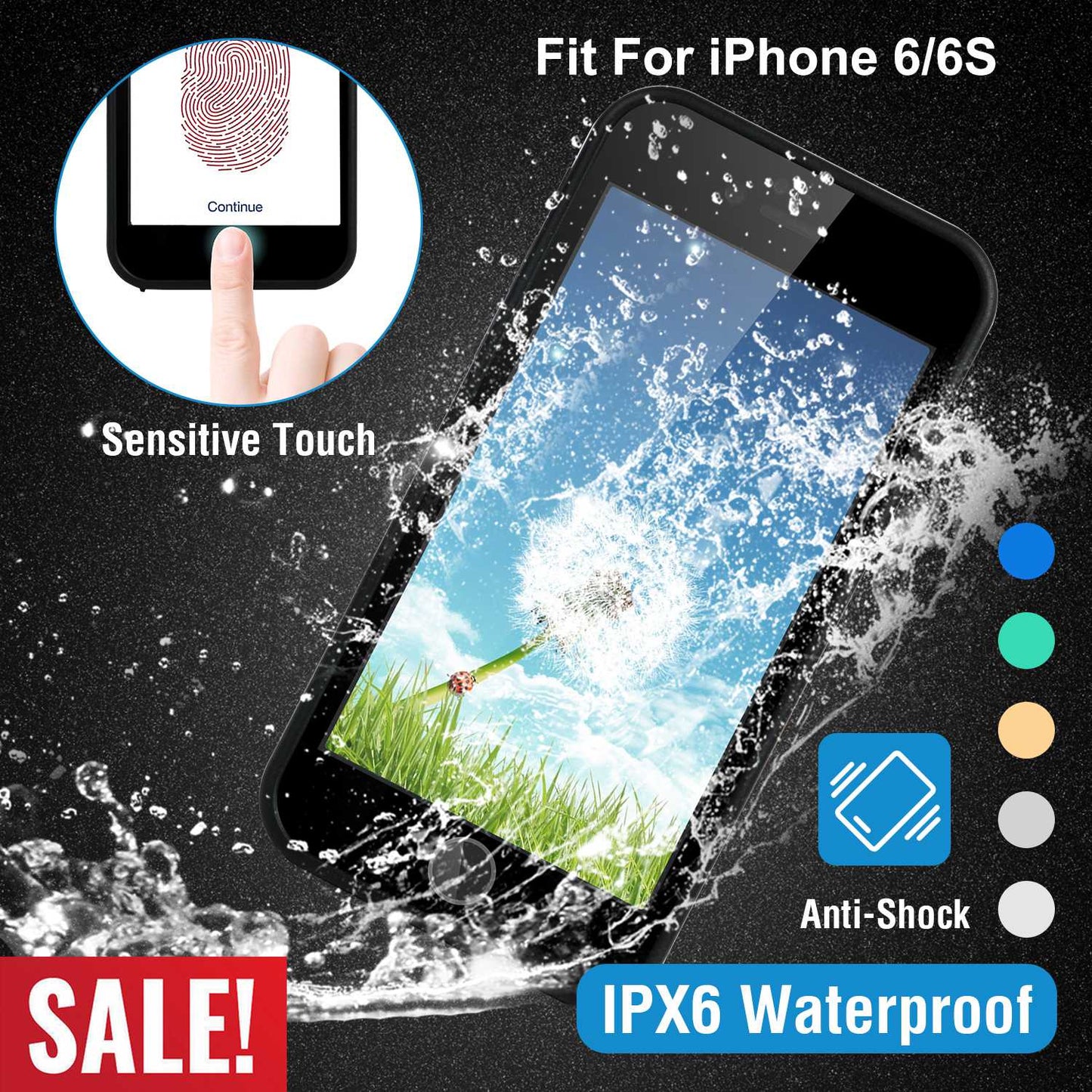 LJGelectro - Waterproof Phone Case for iPhone6/6S IPX6 360° Full Sealed Phone Protective Case Shockproof Dustproof Sandproof Cover