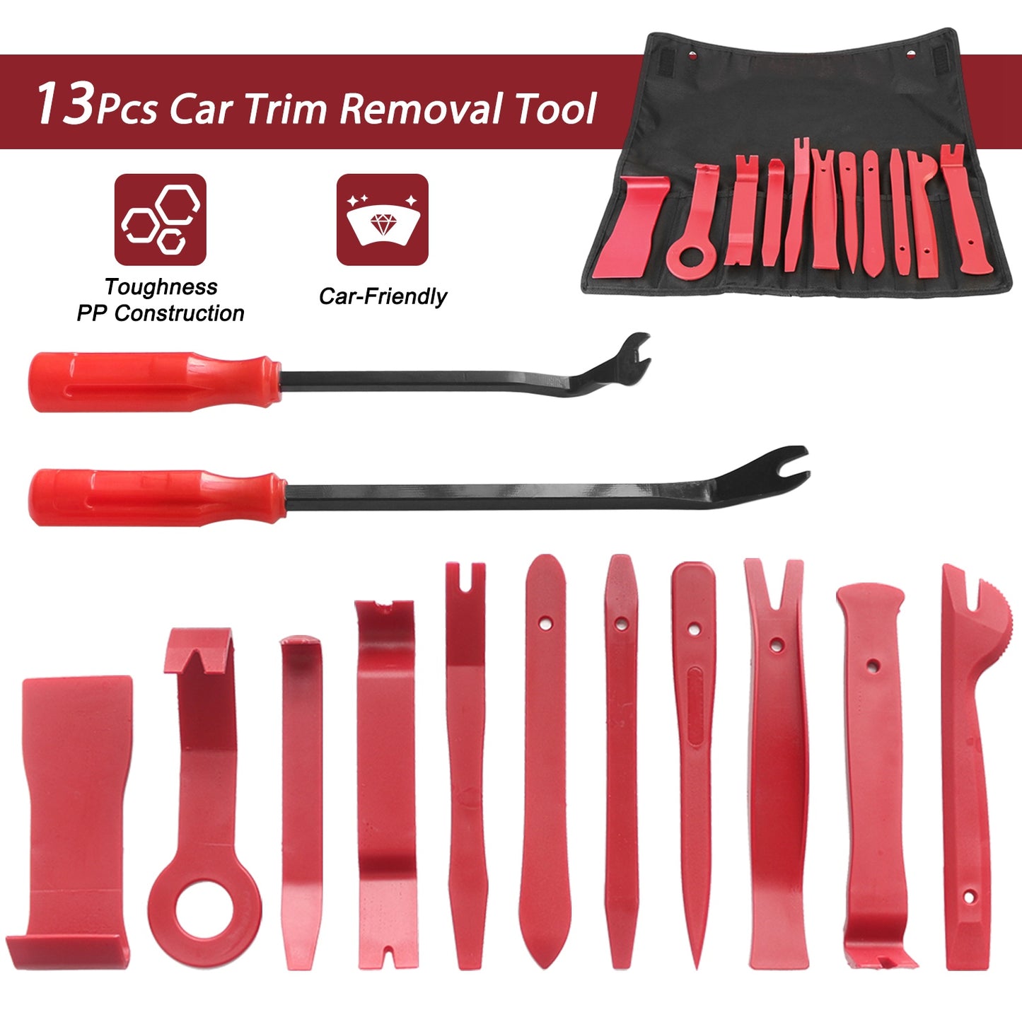 LJGelectro - 13 Pcs Car Trim Removal Tool Auto Door Panel Clip Dash Plastic Interior Radio Body Open Pry Kit