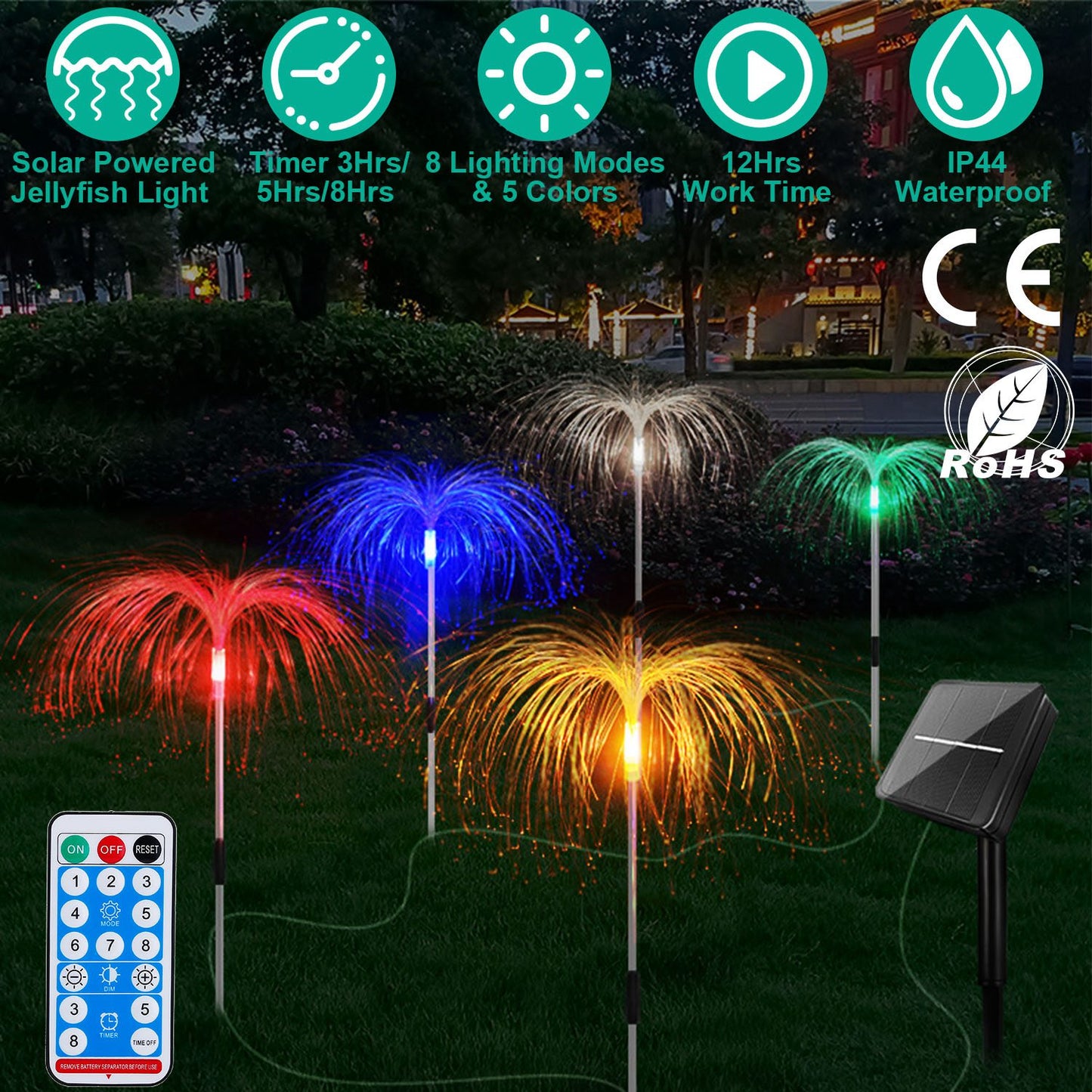 LJGelectro - 5 In 1 Outdoor Solar Light Jellyfish Landscape Stake Decorative Lamp Light with 8 Lighting Modes 5 Colors Ornamental Light for Yard Patio Garden Pathw