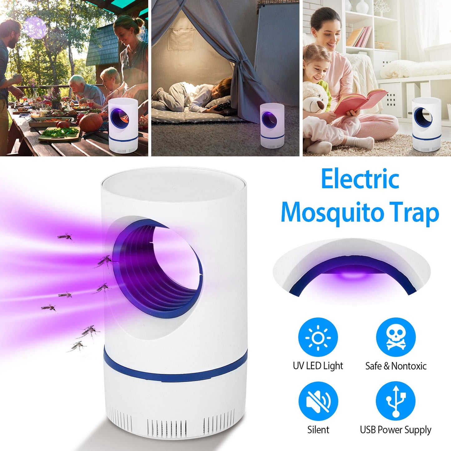 LJGelectro - Electric Mosquito Killer Lamp UV Light Mosquito Zapperwith USB Power Supply Portable Fruit Fly Trap Insect Pests Killer Child Safe for Home Kitchen Be