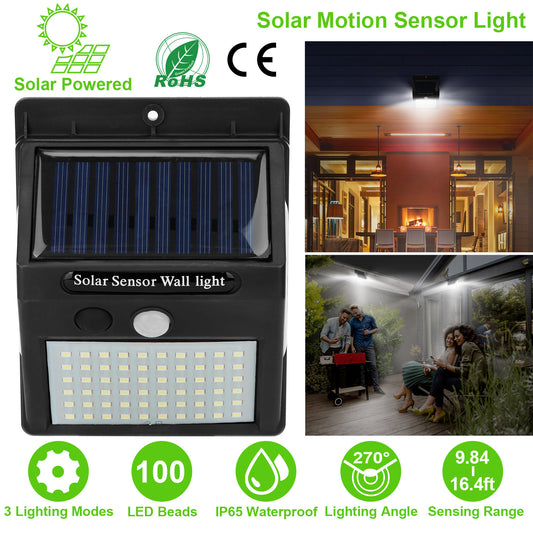 LJGelectro - Solar Wall Light Outdoor 100 LEDs PIR Motion Sensor Lamps IP65 Waterproof Lighting for Garage Front Door Garden Pathway