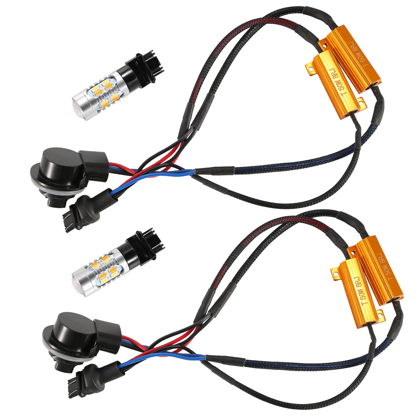 LJGelectro - 2 Pcs T25 3157 800LM Turn Signal Parking DRL LED Light Bulbs with LED Load Resistors Light Decoder Kit