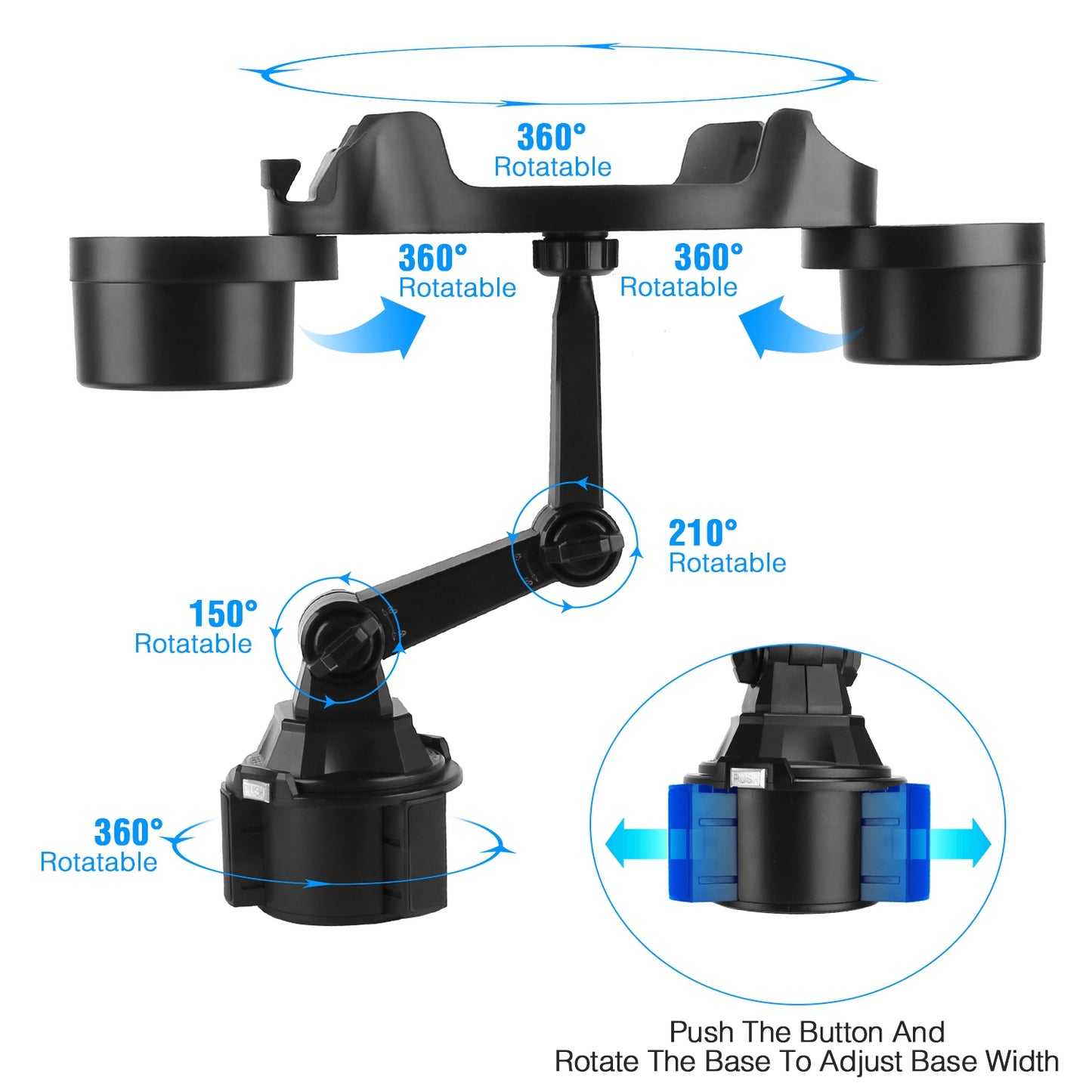 LJGelectro - Car Cup Holder Expander 360° Rotating Car Tray Bottle Holder Adapter Multifunctional Water Cup Mount Stand with Phone Slot