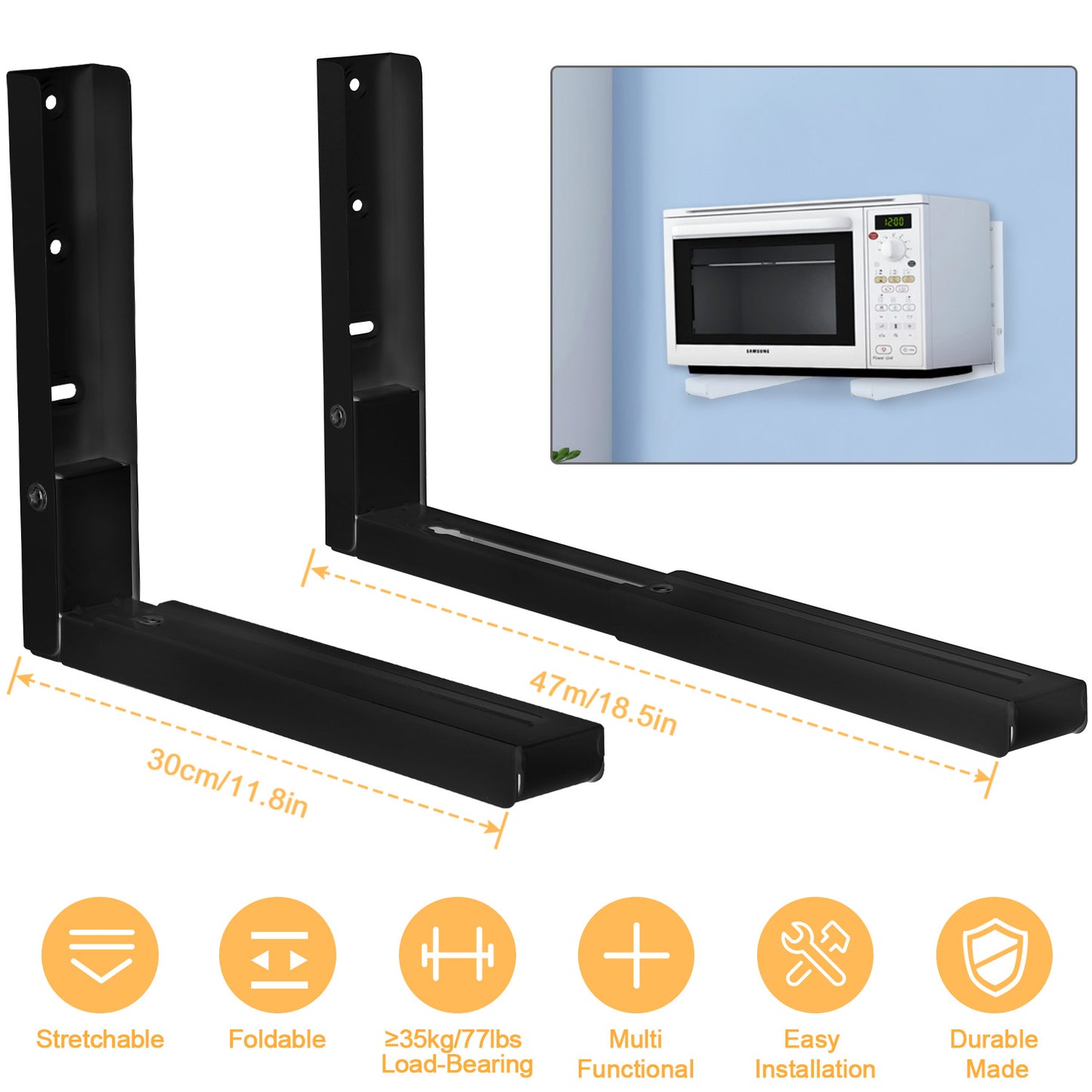 LJGelectro - 2 Pcs Microwave Brackets Adjustable Wall Mount Shelf Heavy Duty Carbon Steel Wall Microwave Cradle