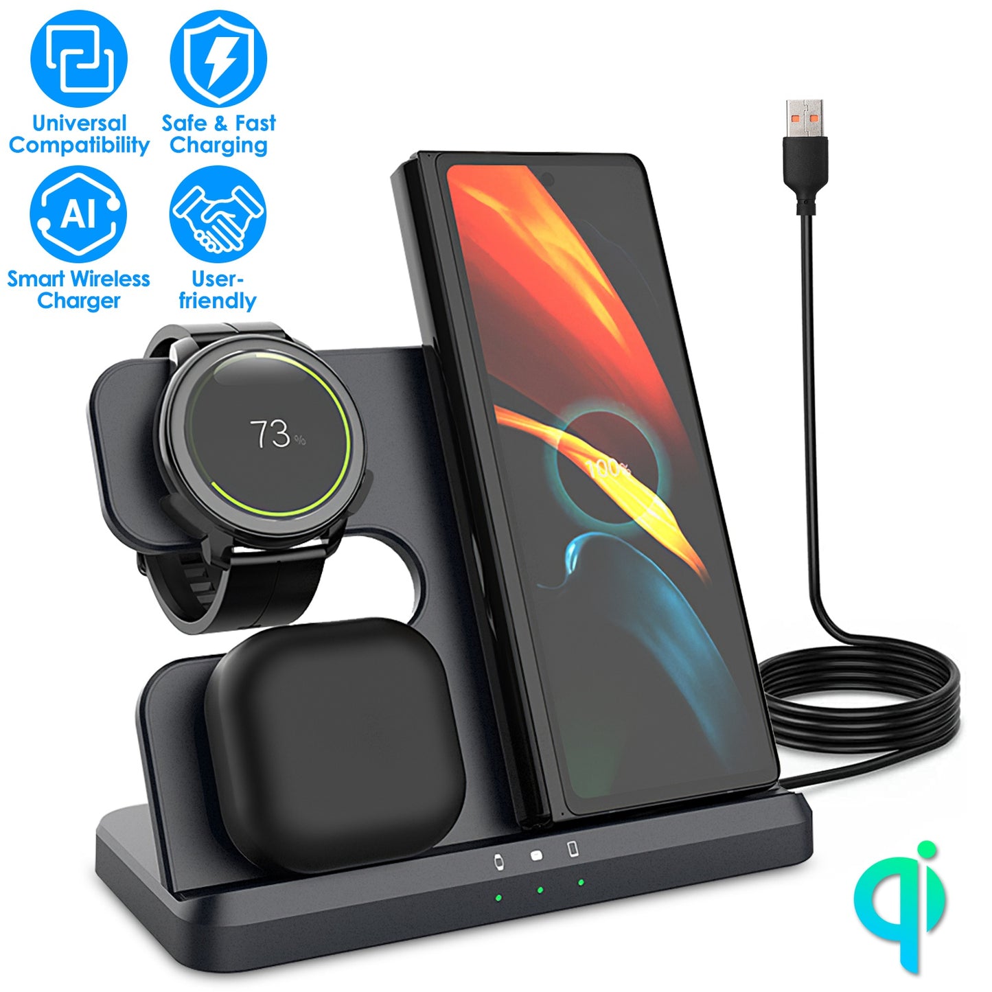 LJGelectro - 3 In 1 Fast Wireless Charger for Qi-enabled Phones Earphones Watches Wireless Charging Station Fit for IOS Phone 13 12 Pro Pro Max Mini iWatch S7 S6 S