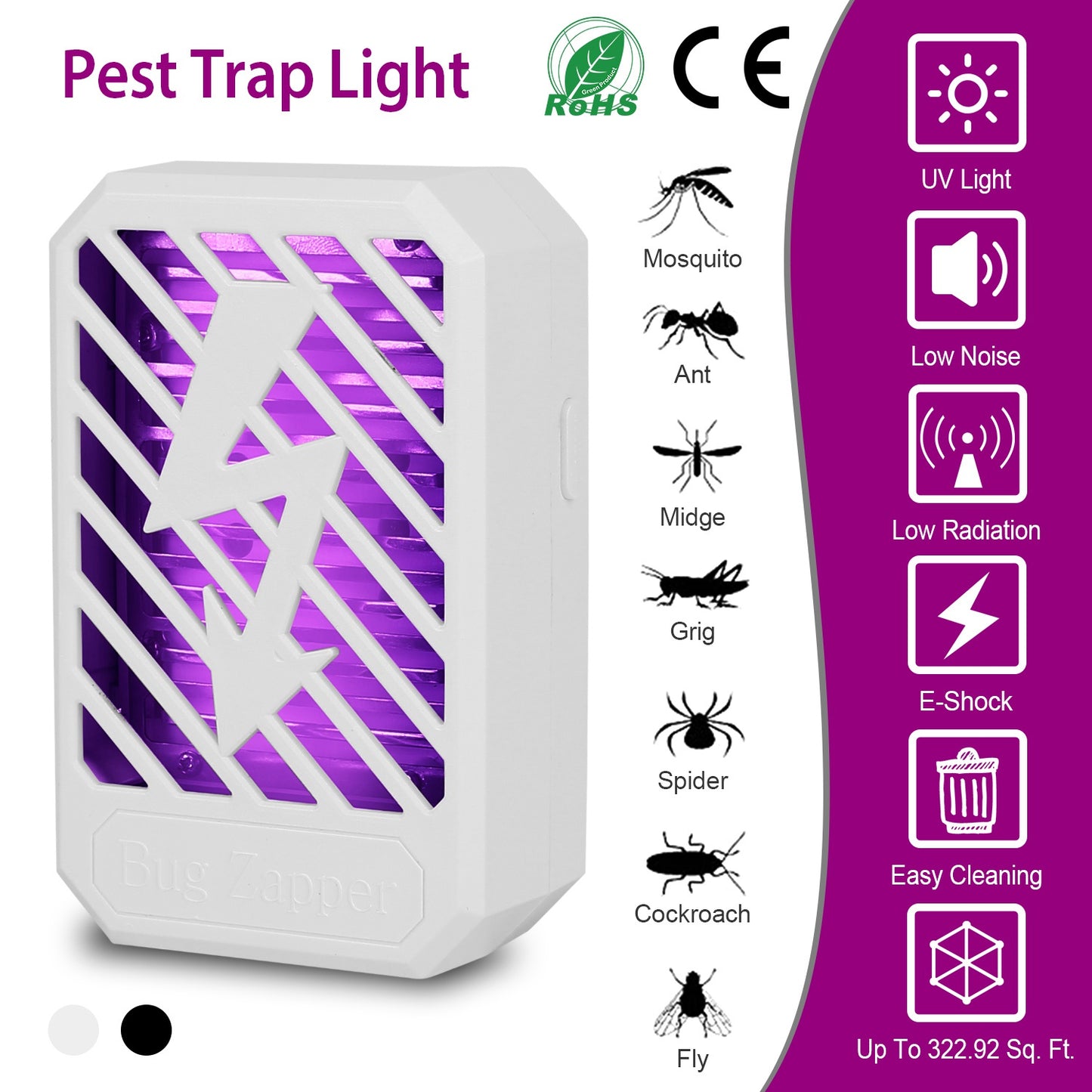 LJGelectro - Indoor Plug In Bug Electric Zapper UV Mosquito Insect Killer Lamp Harmless Odorless Noiseless Trap Catcher Repellent For Removing Flies Mosquitoes Gna