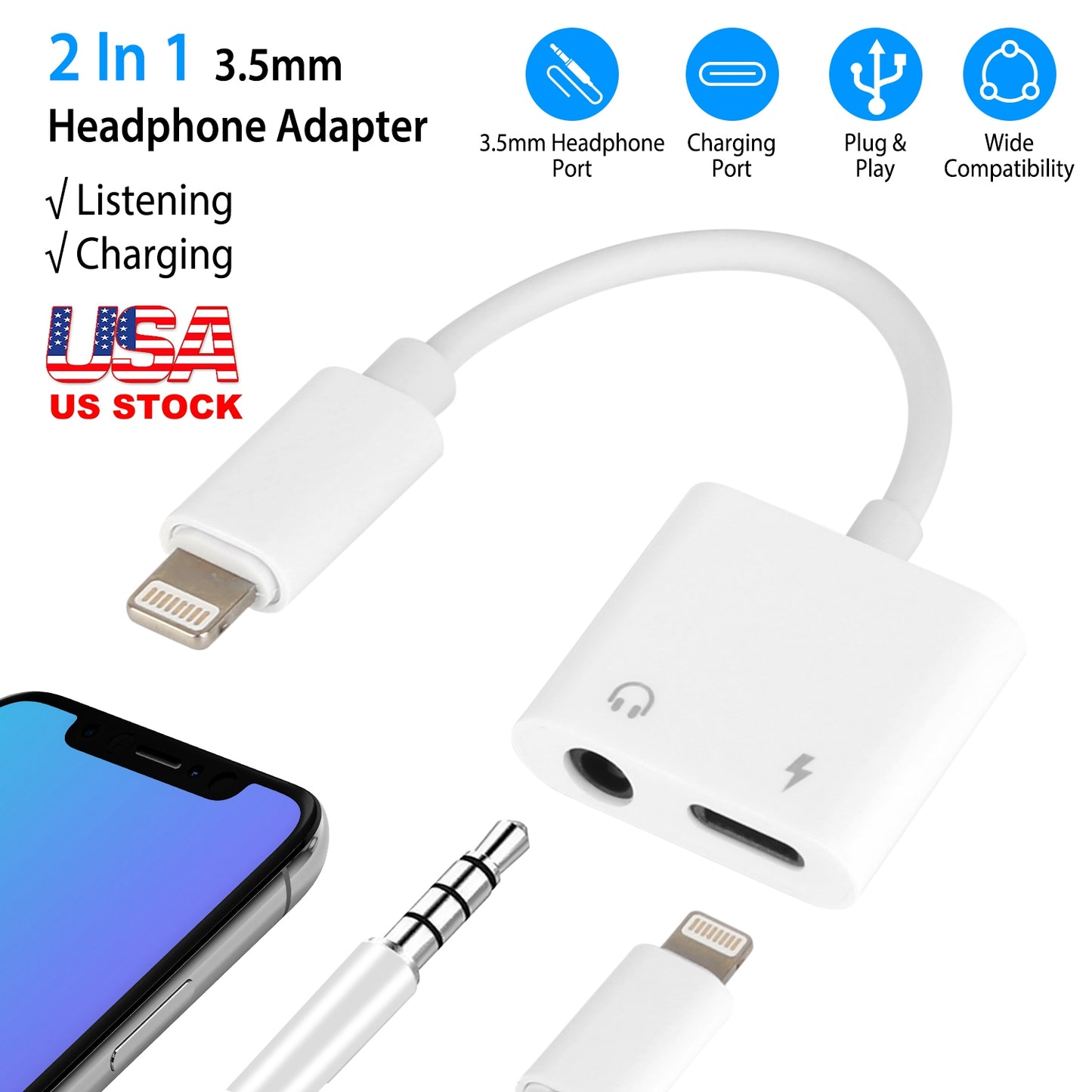 LJGelectro - 2 In 1 3.5mm Headphone Adapter Charger Audio Splitter Dongle Adapter Fit for iPhone 13/13Pro/SE/12/12 Mini/12 Pro/12 Pro Max/iPhone 11/11 Pro/11 Pro M