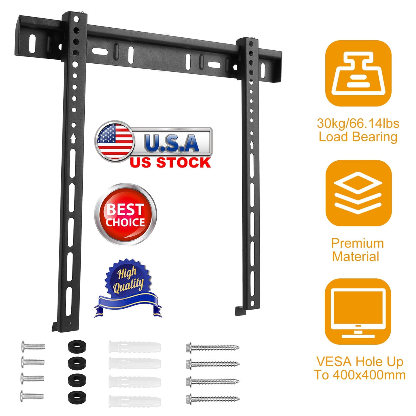 LJGelectro - TV Wall Mount TV Wall Holder Bracket Support 32-65 inch Flat TV Max Hole Distance 400x400mm Hold Up To 30kg/66.14lbs