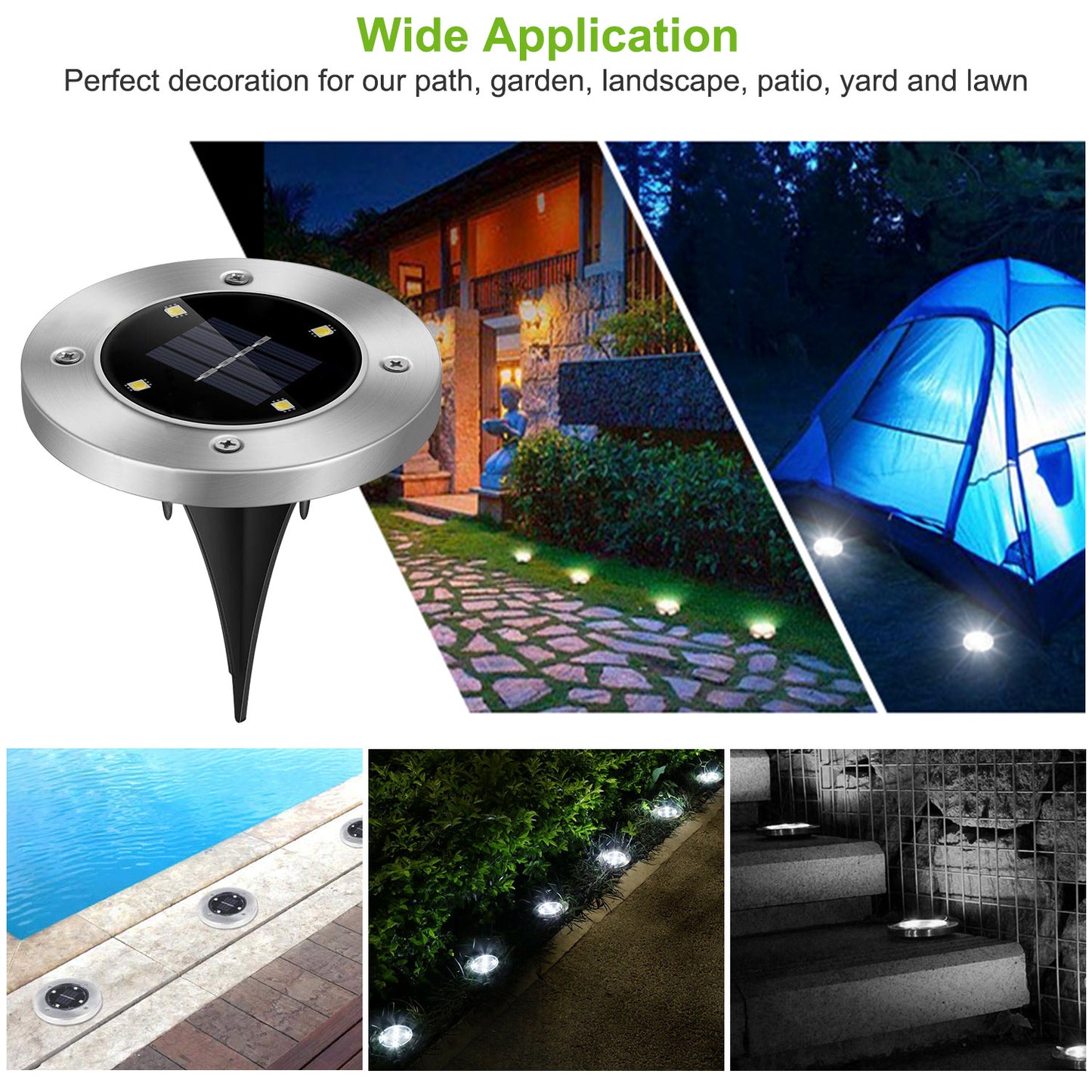 LJGelectro - 4pcs Solar Ground Light Waterproof Buried Light In-Ground Path Deck Lawn Patio Light 4LED