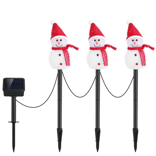 LJGelectro - 1Pc Solar Powered Lamp 3 Snowmen Outdoor Decorative Christmas Lamp Garden Stake Light IP55 Waterproof Santa Landscape Light Warm White LED Lighting Pa