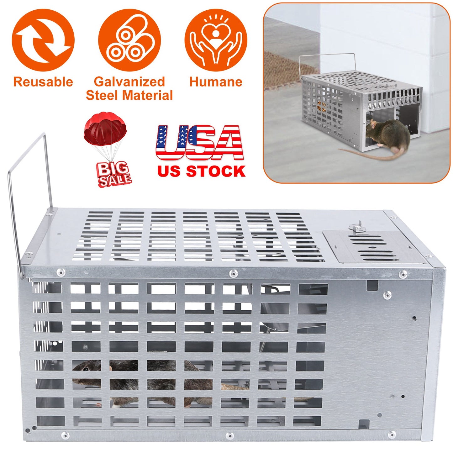 LJGelectro - Humane Live Mouse Trap Reusable Metal Rat Rodent Cage Catch Release Continuous Capture Trap 2 Doors Indoor Outdoor Pet Children Safe