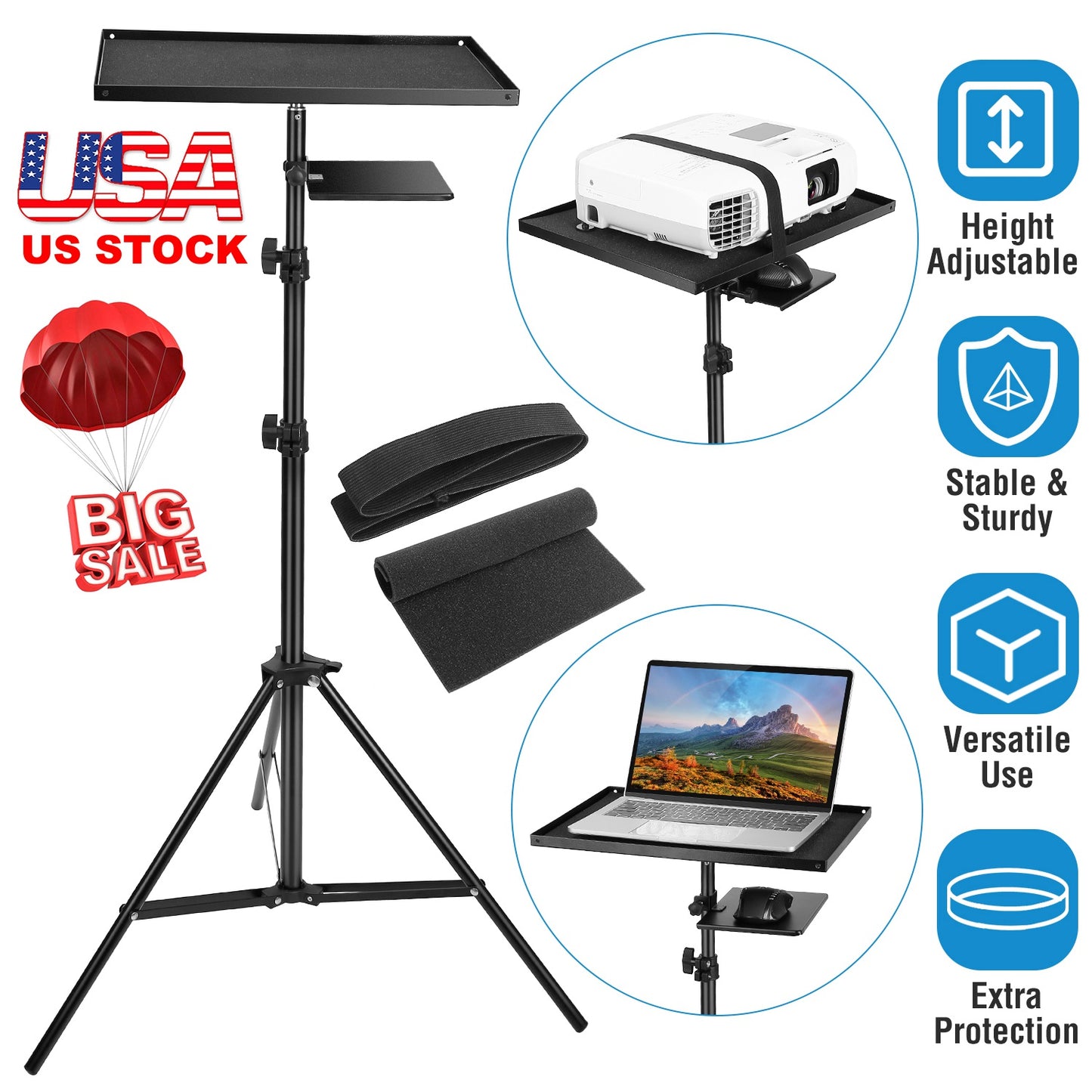 LJGelectro - Laptop Projector Tripod Stand Adjustable Height Notebook Floor Stand Portable Computer DJ Equipment Holder Mount Elevator For Presentation Studio