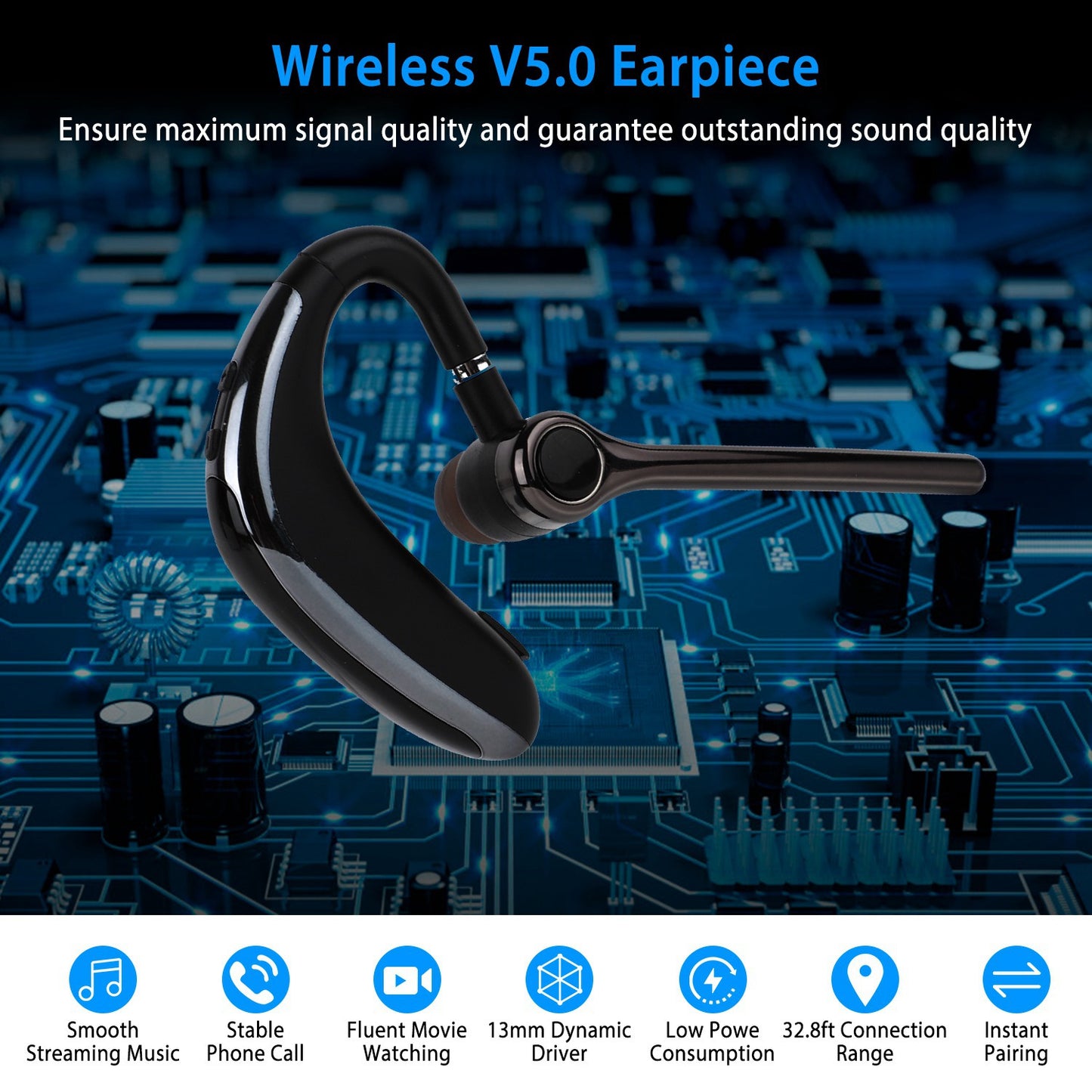 LJGelectro - Wireless V5.0 Earpiece ENC Driving Earbuds 180° Rotatable Left Right Ear Fit Earphone For Business Driving Running