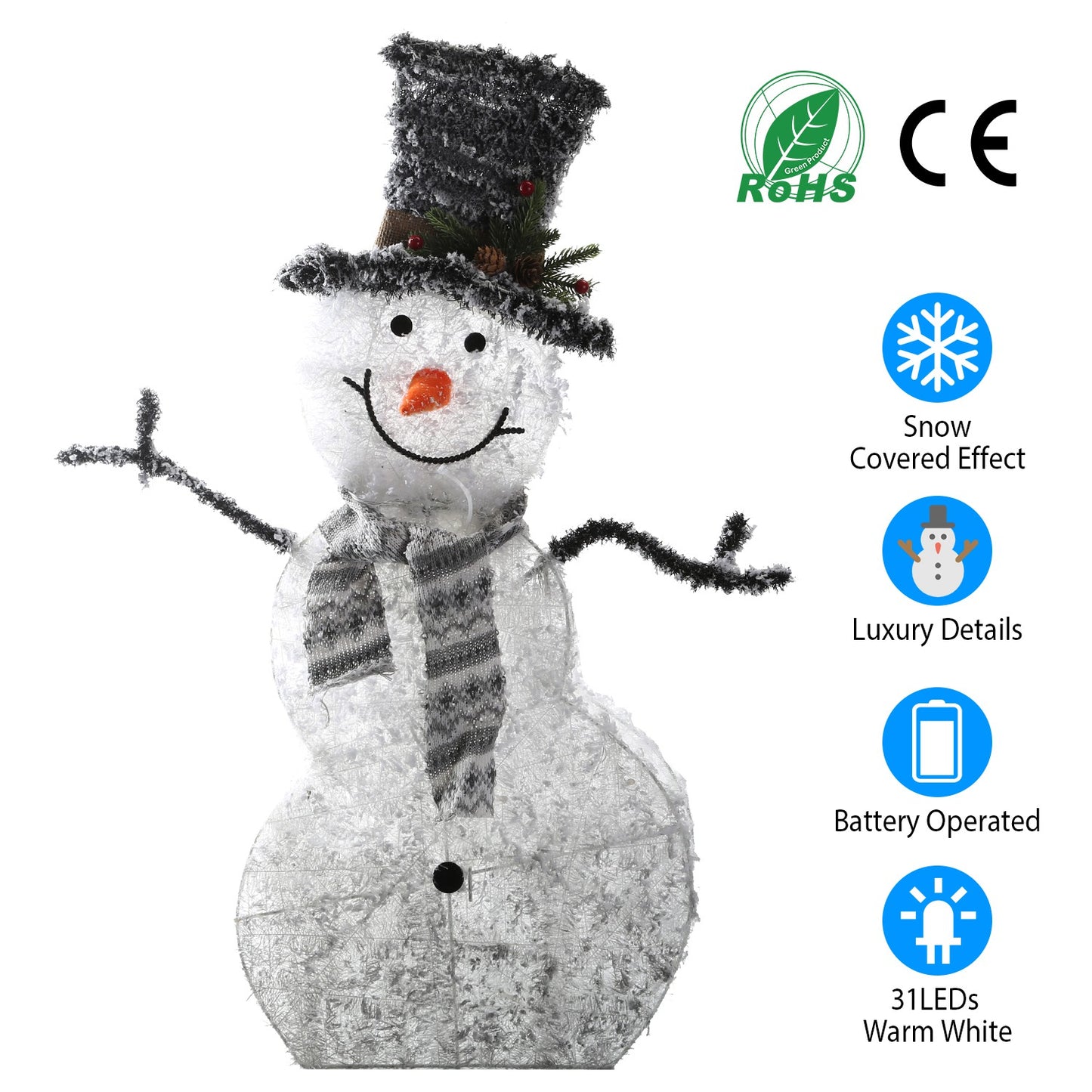 LJGelectro - LED Christmas Snowman Decoration Light Collapsible Battery Operated Lighted Snowman Indoor Outdoor Garden Light with Removable Hands Scarf